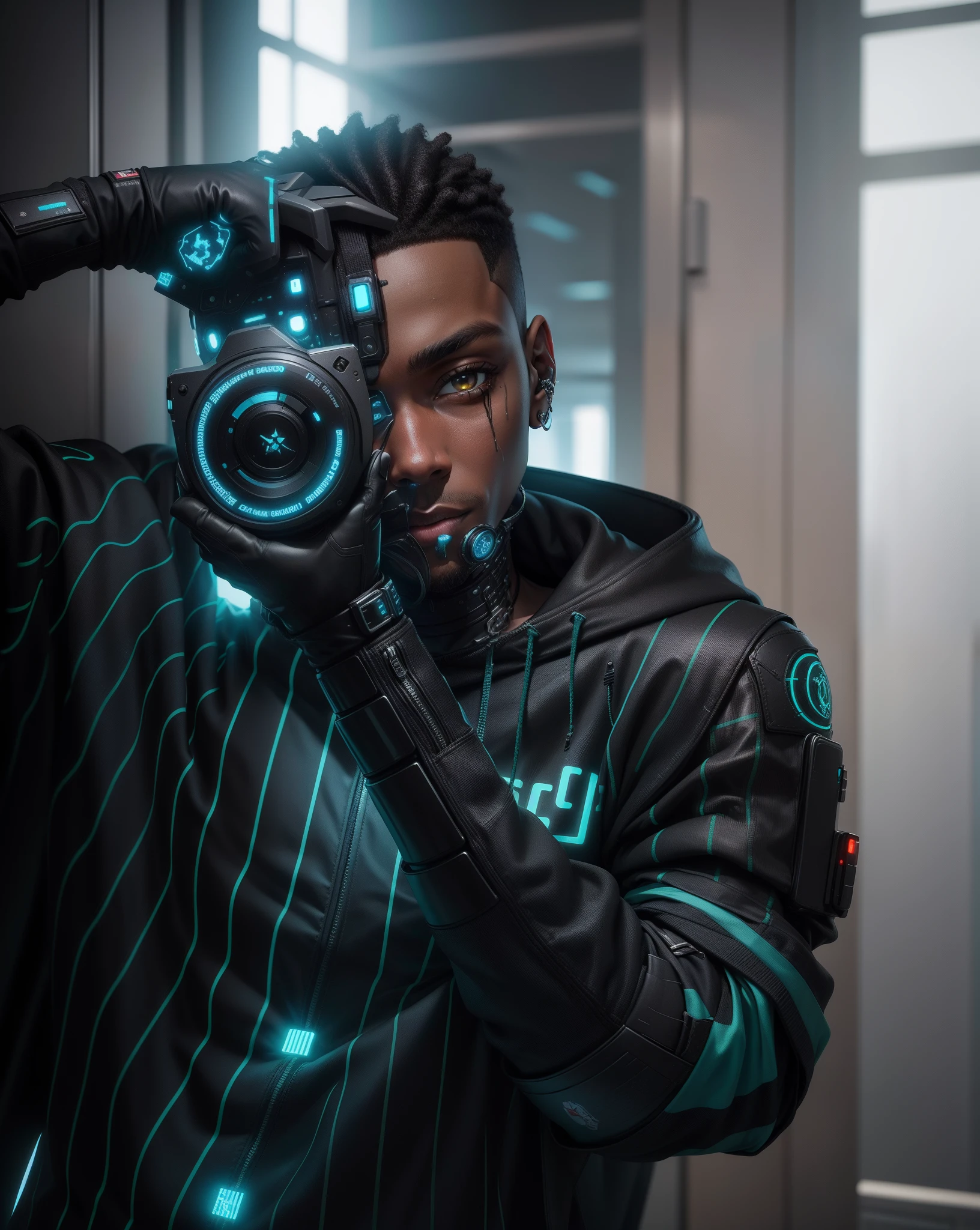 Mudar fundo cyberpunk bonito negro realista cara,8k, ultra realistic, pele lisa sem pelos