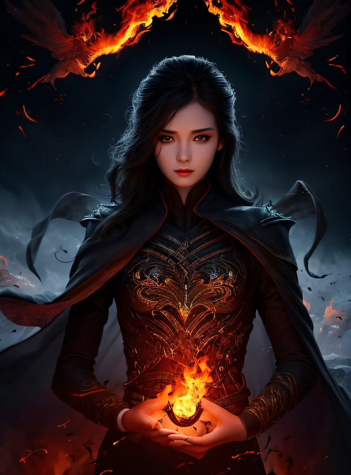 1girl,solo,masterpiece, best quality,fantasy,dark,shadow,
face is important,boy is important,eyes are important,rThe character is the main body of the work,(upper body),
flames,ruins, swirling magic,