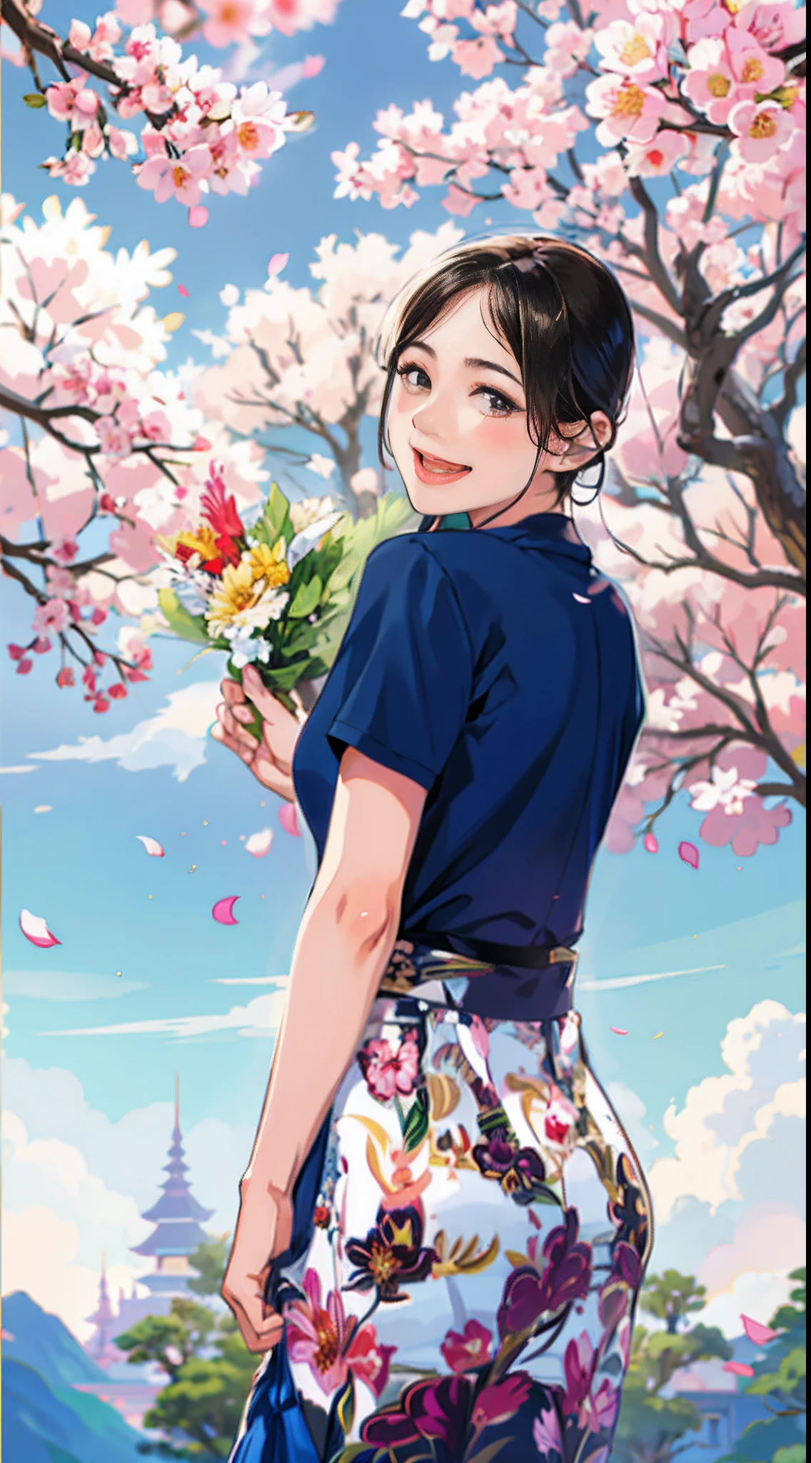 arafed woman in a skirt holding a bunch of flowers, with flowers, anime thai girl, young asian girl, a young asian woman, asian girl, young and cute girl, cute and lovely, cute young woman, korean girl, young asian woman, beautiful asian girl, a cute young woman, lovely and cute, beautiful young korean woman, cute young girl