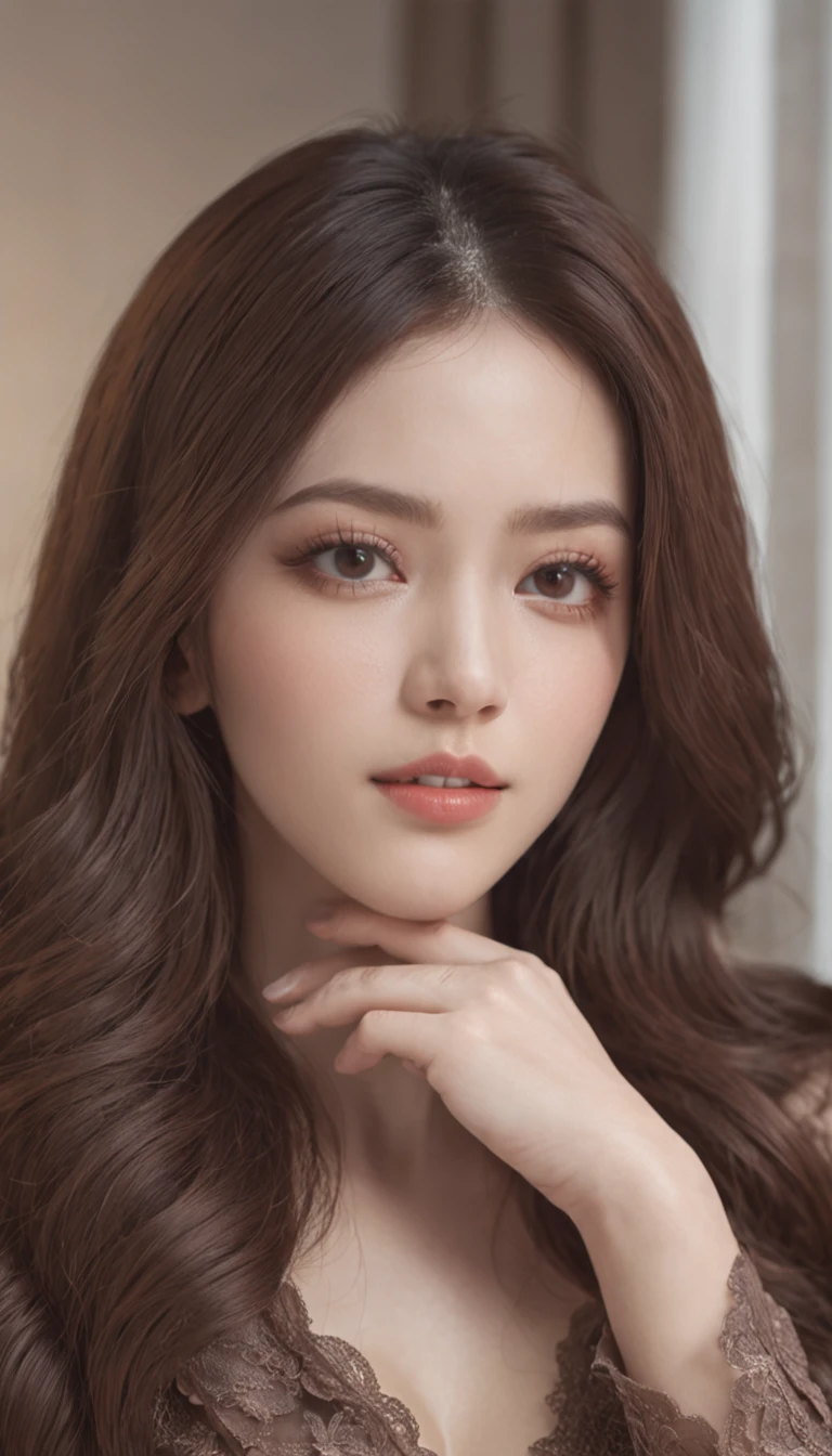 High quality,tmasterpiece,超A high resolution,(Photorealsitic), Beautiful digital illustrations, detaileds,ultra - detailed, Cinematic quality, (Beauty and aesthetics,big breasts beautiful),(realisticlying:1.4),1Kpop girl,Lying shyly on the wooden floor,(Correct foot),(fully body photo,inside in room, , Slim,Dignified,Small Fresh, ,ssmile,Long black straight hair,Beautiful hair accessories,correct hand,anatomy correct, Perfect body curves,Red breasts,Beautiful and healthy thighs,Sitting cross-legged on a wooden floor,detailed scene,