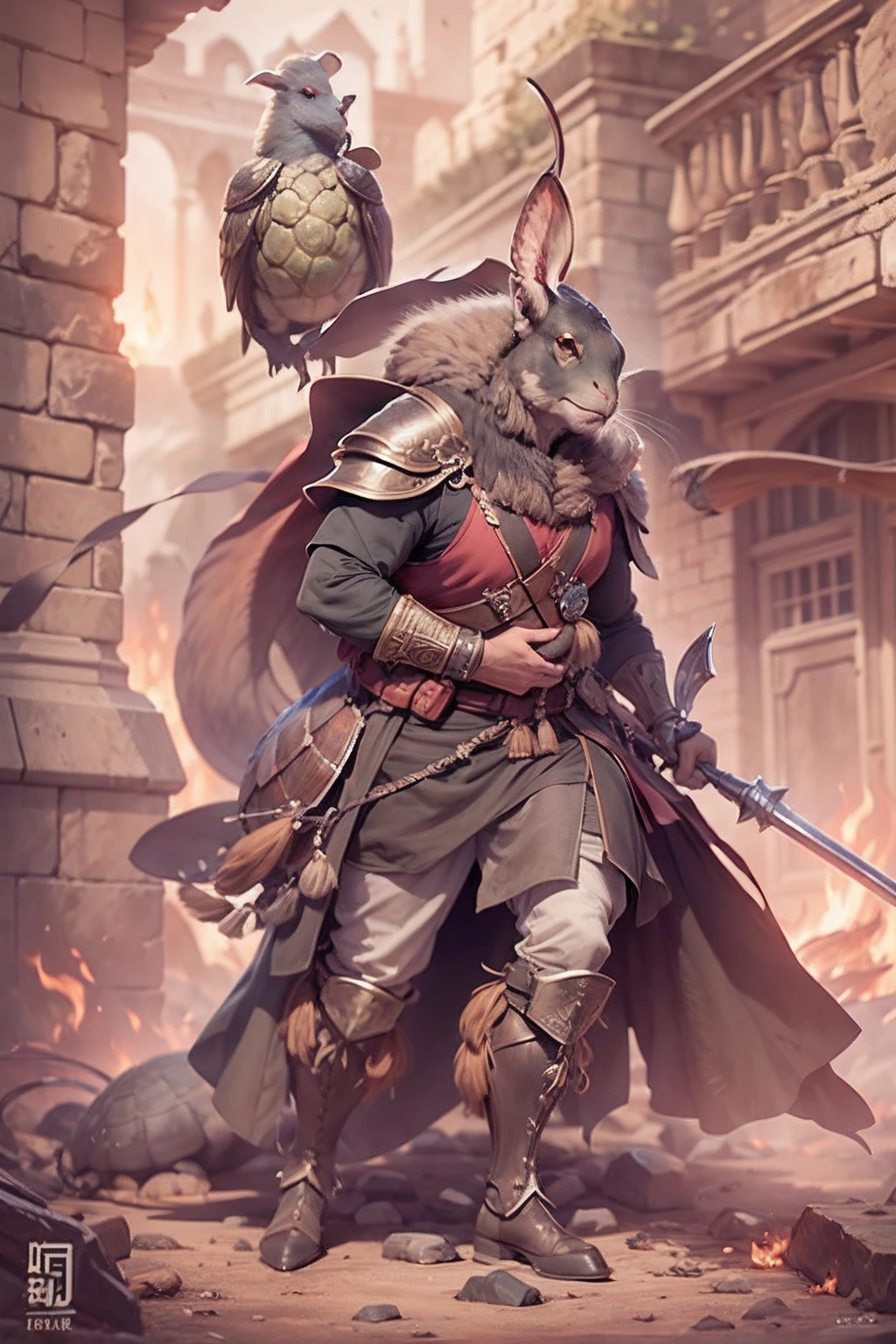 (anthropomorphic turtle),(Sheep warriors:1.4),coda,a tall body,Stout limbs,disdain,ran,tosen,The long hairs of the flame fluttered in the wind,combats,Dynamic lines,Dimly lit battlefield,Ruined castle,(stereoscopic perspective:1.4),Works of masters,super-fine,4K分辨率,high qulity,电影灯光,High picture detail,Detailed pubic hair,Epic shooting,Clearly focused hair,Detailed hair depiction,acurate