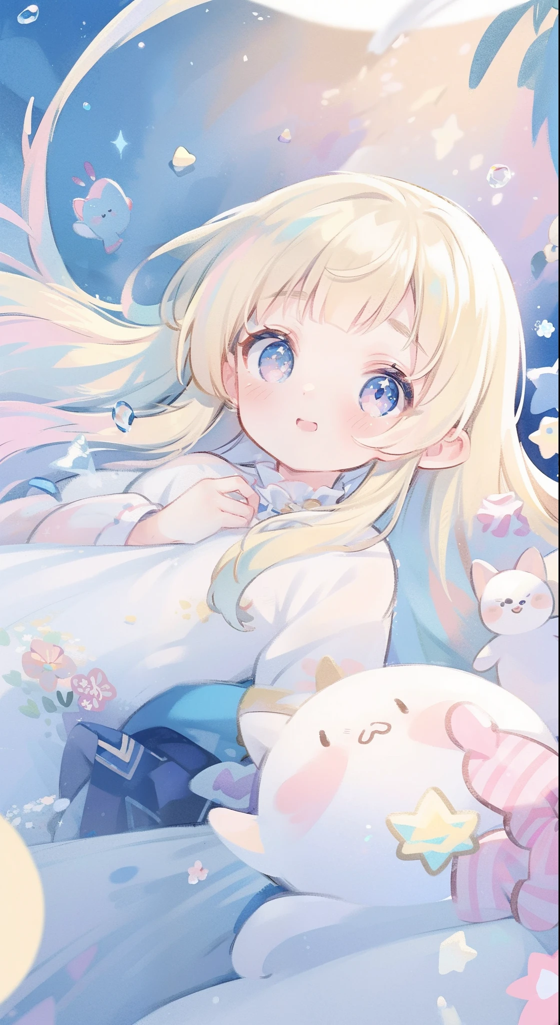 masterpiece, best quality, 8k resolution, sharp focus, intricate detail, beautiful girl, sparkling eyes, golden ratio face, otherworldly liquid, watercolor, pastel colors, bright colors, whimsical, colorful, sharp focus, high resolution, fine detail, princess fantasy ballgown, ((round eyes)), iridescent bubbles