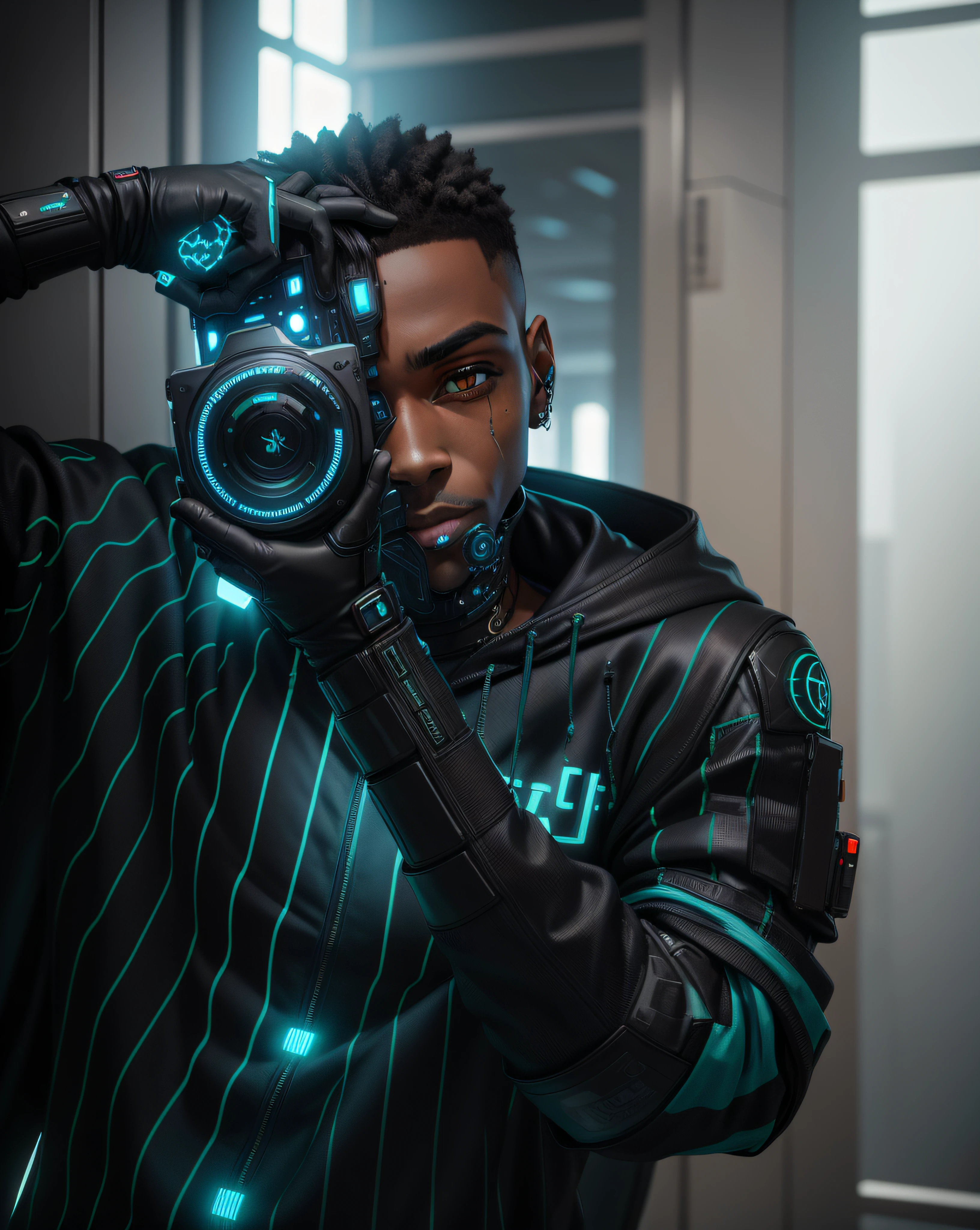 Mudar fundo cyberpunk bonito negro menino realista cara,8k, ultra realistic, pele lisa sem pelos