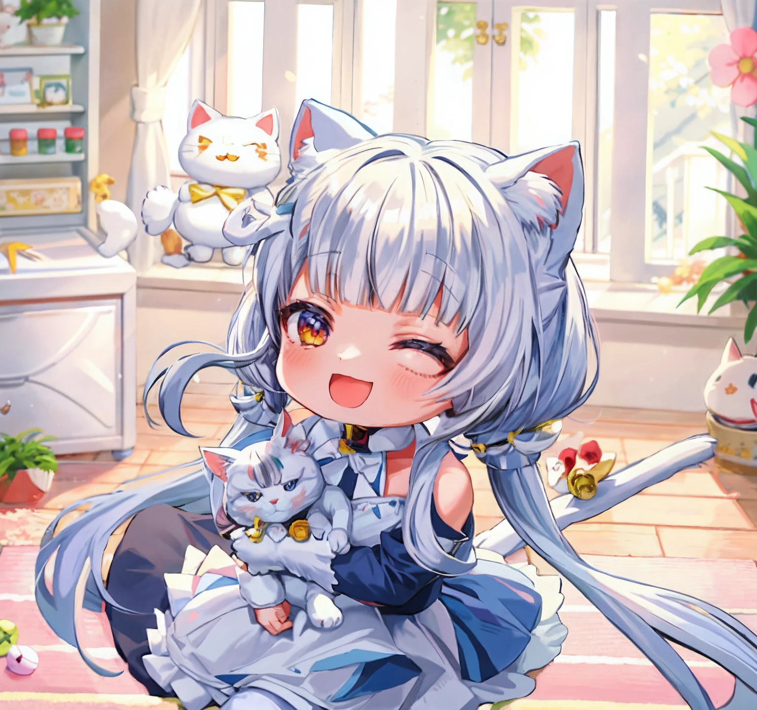 Anime girl holding a kitten in room with cat ears, White Cat Girl, cute anime catgirl, anime cat girl in a maid costume, Very beautiful anime cat girl, Splash art anime ****, anime visual of a cute cat, beautiful anime catgirl, anime cat, anime moe art style, anime girl with cat ears, anime catgirl