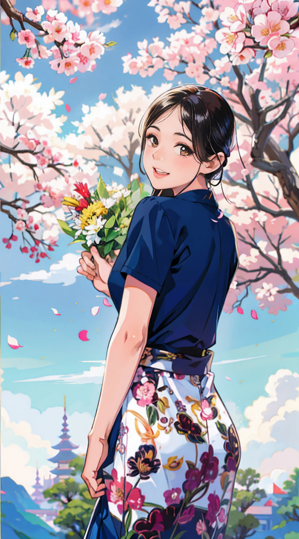 arafed woman in a skirt holding a bunch of flowers, with flowers, anime thai girl, young asian girl, a young asian woman, asian girl, young and cute girl, cute and lovely, cute young woman, korean girl, young asian woman, beautiful asian girl, a cute young woman, lovely and cute, beautiful young korean woman, cute young girl, lip close