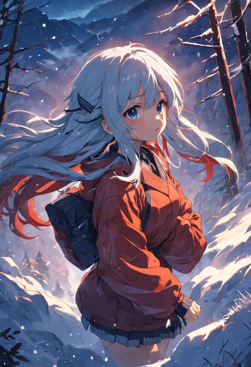 High in the mountains, heavy snow and wind
