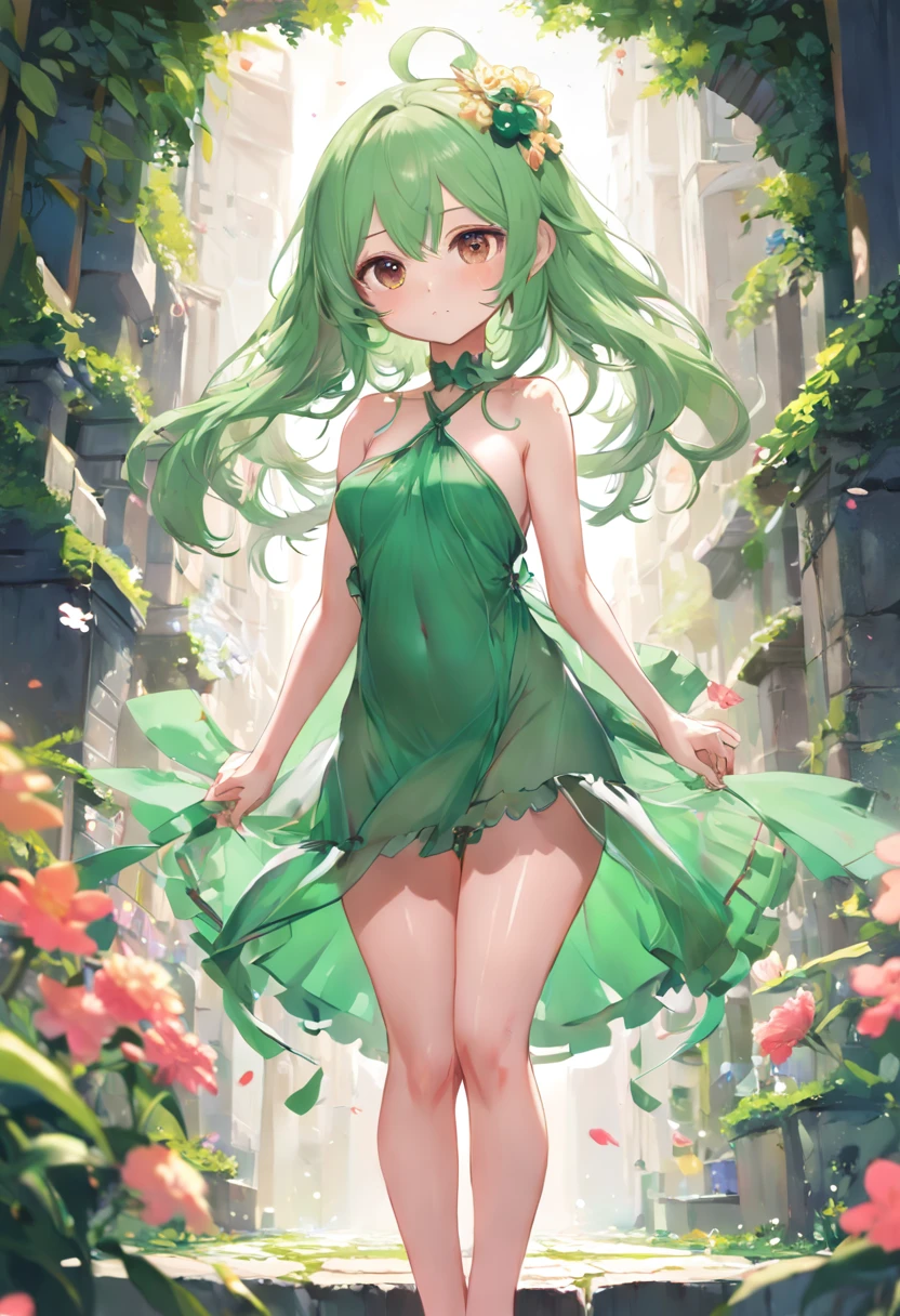 1Chica, elfa, pelo blanco, , cabello corto, ojos rojos, vestido verde posando desnuda, loli en vestido, en pixiv, Tendencias en ArtStation Pixiv, Cushart Krenz, Artgerm extremadamente detallado, con un traje de flores, adolescente, in Ultra-small towel naked、mojado y transparente、bonita、blushed、escote de la mama、Thights、no brassiere、Sin bragas、Alta calidad de imagen、vivid、Altos detalles、Entrepierna、浴室