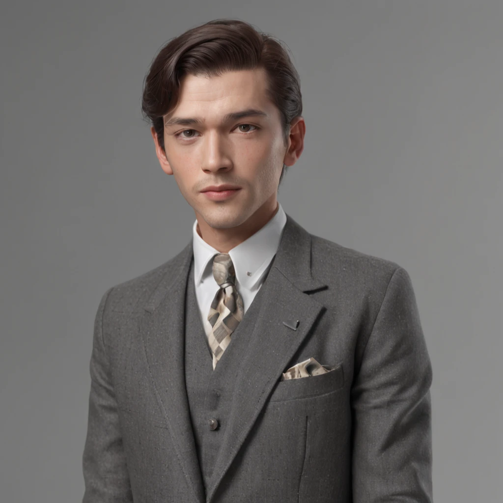 (Professional 3D rendering:1.3) de (Realistic:1.3) Physical appearance: Imagine um homosexual de meia-idade com cabelo escuro cortado curto no estilo dos anos 1950. He wears a crisp dark gray suit, uma gravata fina, e sapatos de couro polido, All according to the classic fashions of the time. . His face expresses tenderness and a hint of concern, refletindo a complexidade dos desafios que enfrenta.

Background scenario: Our protagonist is in an office with dark wood walls and heavy curtains that block out sunlight. Uma estante cheia de livros antigos e documentos confidenciais ocupa uma parede, while a typewriter rests on a mahogany table. The environment is austere and full of mystery, a vivid depiction of the Cold War era and government secrecy.