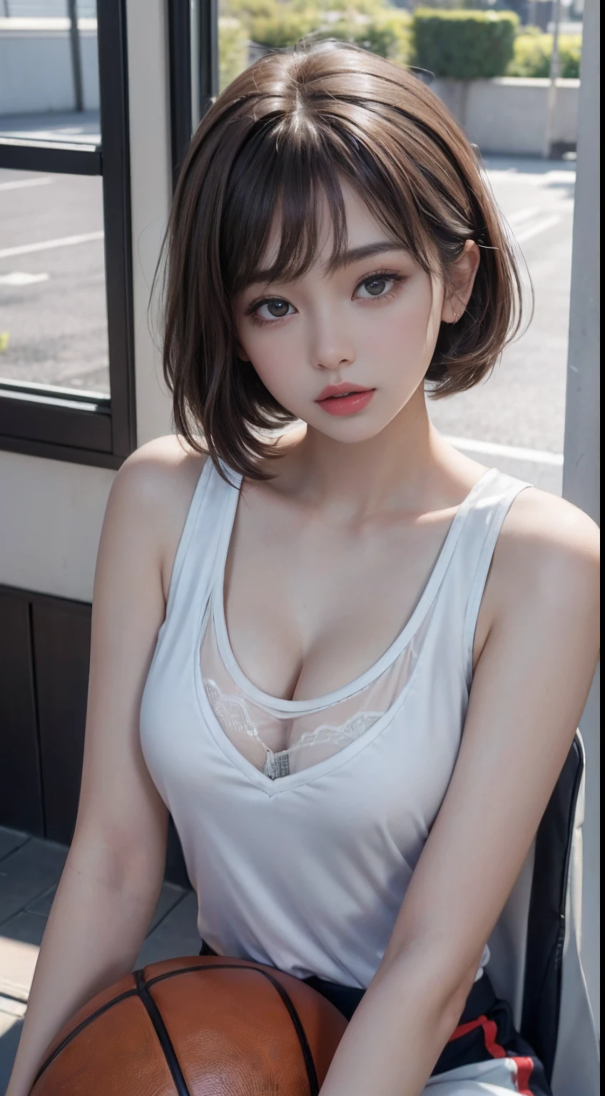 1 Japan woman、, very cute, beautiful, White shirt、Pleated skirt、mini skirt, (Embarrassing:1.3), blush、Inside the train、Sitting, (masterpiece、highest quality:1.3)、High resolution、(8k, High resolution:1.2), (photograph, Realistic:1.2)、The face is in focus、(Concentrated, Symmetrical pupils:1.2)、beautiful肌、Natural Makeup、Gloss lips, High-definition hair texture, (View Viewer:1.2), (short hair, messy hair:1.3), (medium breast), (Embrace your chest:1.1) 