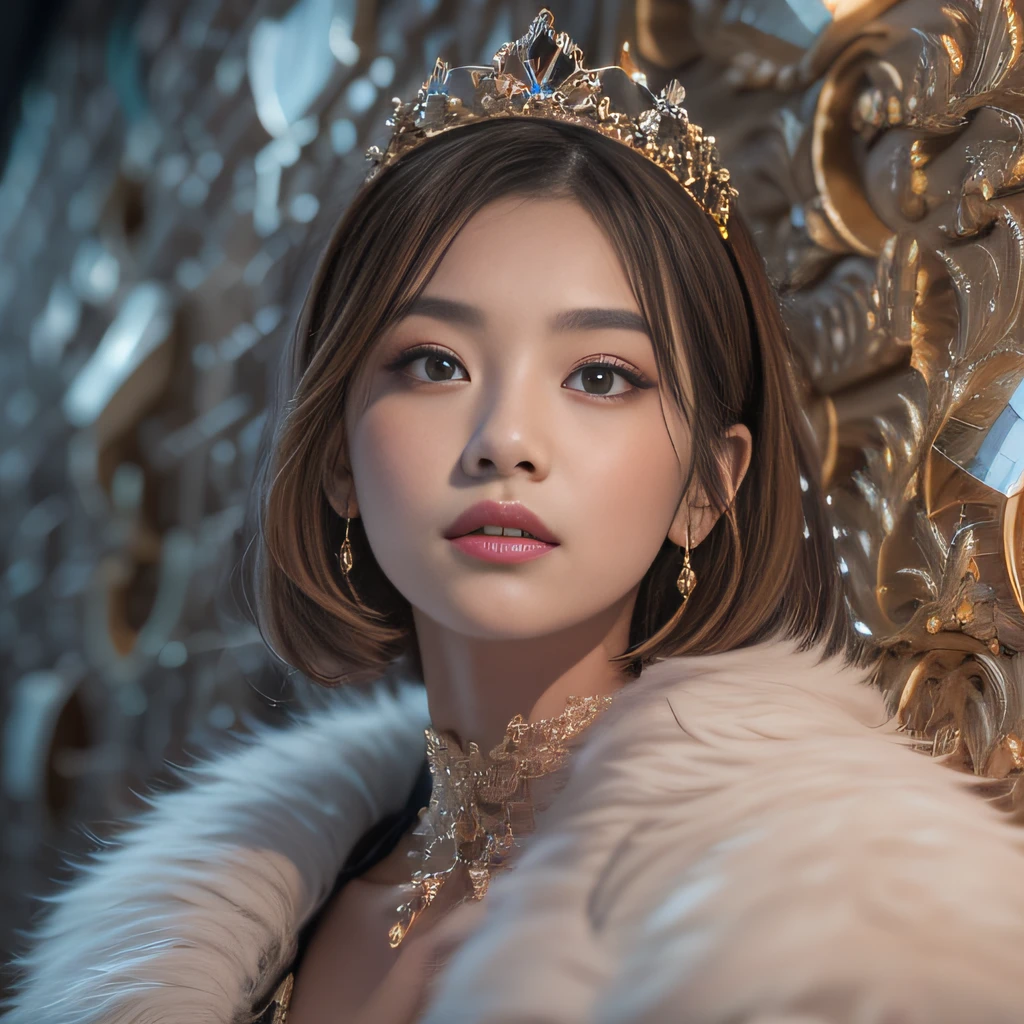 32K(tmasterpiece,k hd,hyper HD,16k)short detailed hair,Vintage train in the back room,Snow Circle Forbidden Land,The nostrils look at people (realisticlying:1.4),Python robe,Purple-pink tiara,Snowflakes fluttering,The background is pure, A high resolution, the detail, RAW photogr, Sharp Re, Nikon D850 Film Stock Photo by Jefferies Lee 4 Kodak Portra 400 Camera F1.6 shots, Rich colors, ultra-realistic vivid textures, Dramatic lighting, Unreal Engine Art Station Trend, cinestir 800,Close-up of the side of the half,There is light in the eyes,Burgundy hair,Rouge light makeup,Thin coating,North China Girl