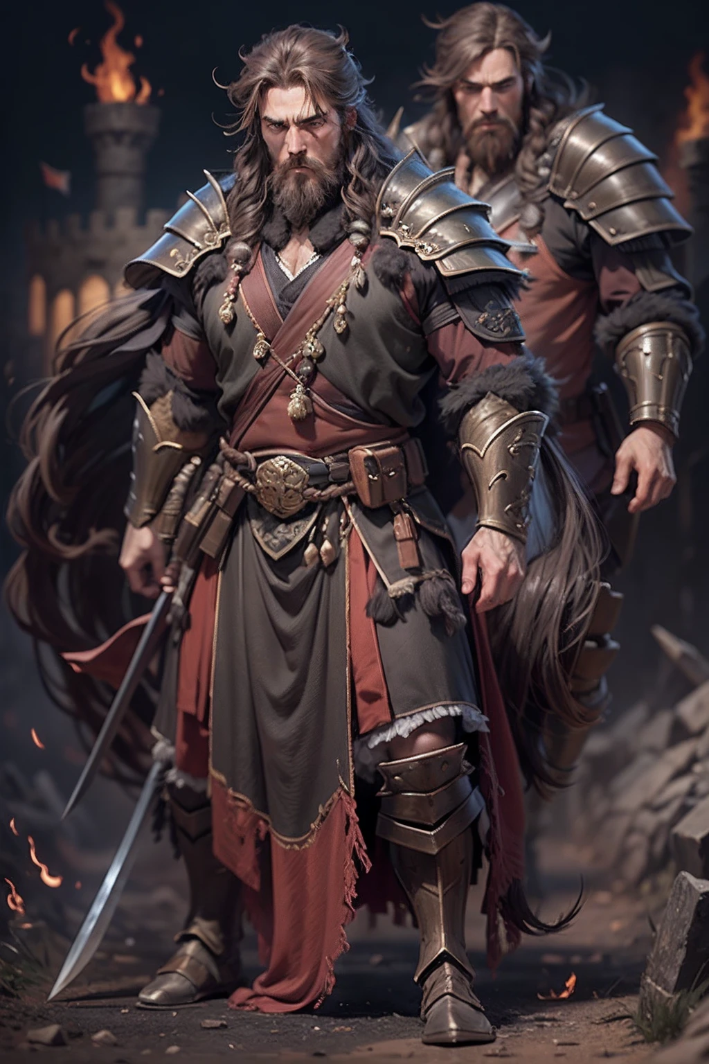 (anthropomorphic turtle),(Shepherd Warrior:1.4),coda,a tall body,Stout limbs,disdain,ran,tosen,The long hairs of the flame fluttered in the wind,combats,Dynamic lines,Dimly lit battlefield,Ruined castle,(stereoscopic perspective:1.4),Works of masters,super-fine,4K分辨率,high qulity,电影灯光,High picture detail,Detailed pubic hair,Epic shooting,Clearly focused hair,Detailed hair depiction,acurate