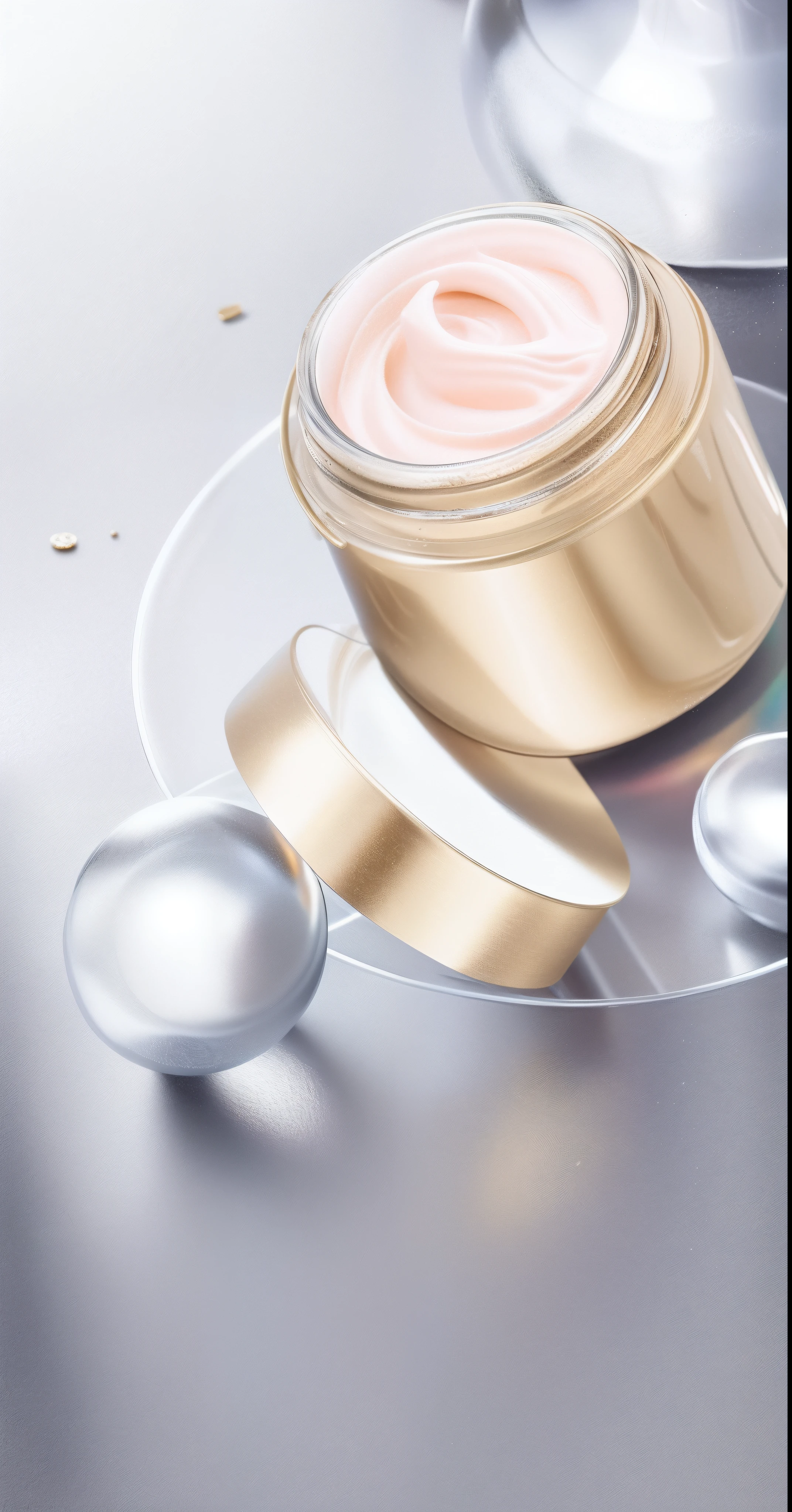 A close-up of a jar of cream sits on the table, hyper realisitc, photorealistic illustration, high quality topical render, Ultra photo realsisim, Hyper-realistic, hyper - realistic, exquisitedetails, hyper - realistic render, hyper realistic rendering, Close portrait, gold, hyper realistic rendering, hyper realistic detailed rendering, swarovski, high detal, photoreal render