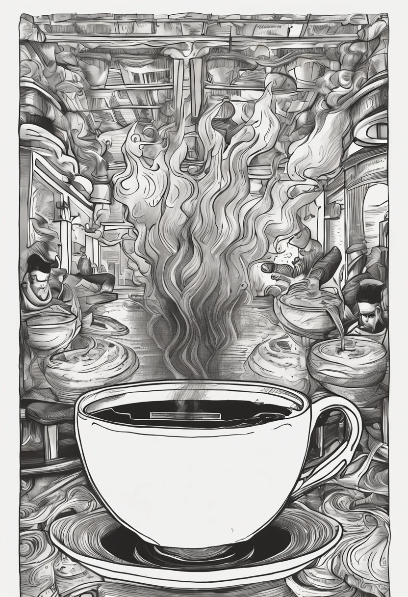 Draw a cup of coffee in one hand,Steam comes out of the coffee, Ink painting by Jaime Coulson, reddit, Happening, Hand drawn illustrations, coffee mug, drinking a cup of coffee, shaded ink illustration, Drink plenty of coffee, pen - and - ink illustration, pen and ink illustration, drinking a coffee, Ink illustration, A coffee