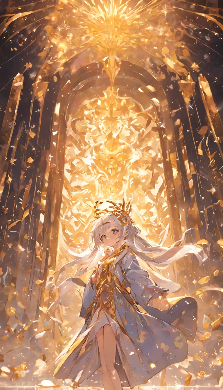 chow,golden jewelery,Python pattern robe, Gold and silver tiara,Snowflakes fluttering,The background is pure,Hold your head high,Be proud,The nostrils look at people,