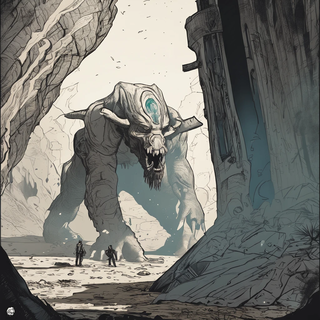 Giant creatures(divino)It is a giant creature that lives underground,Alien natives fight against the alien invasion army,Also known as the god of the earth by the locals, He rushed out of the ground to join the battlefield(Ground),The size of the giant creature avatar,The state of rushing out and the environment of the battlefield, The magnificence of the battlefield, (Large number of people) Sacrifice and prayer, (Horizontal composition)Haze Low saturation