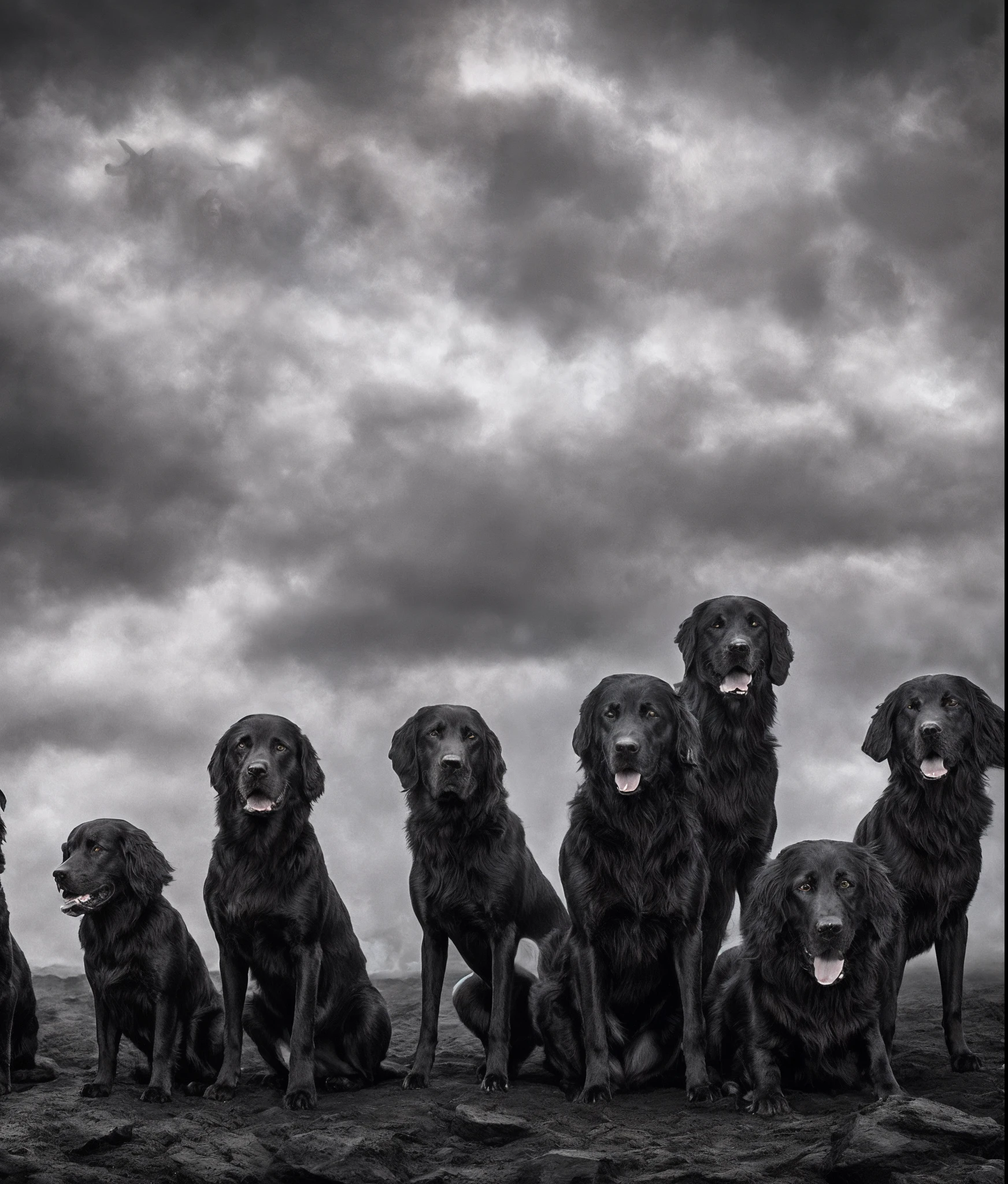 The four hellhound dogs, dark art, highest resolution, 8k