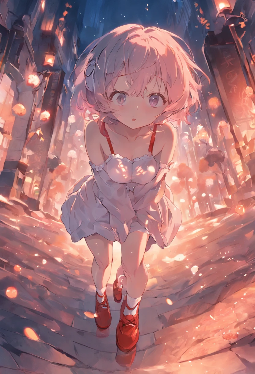 slip bra，Cute loli，short detailed hair，white legwear，The reveal panties，Exposing bra，Reveal tender belly，Poor milk