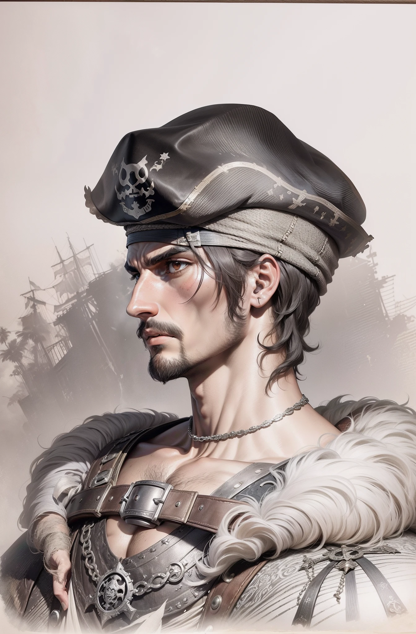 Vicente Sodre, Pirate elements on clothes, threatening, 16th century, renaissance, age of exploration, AGE oF 35, middle-aged,Weathered, warlike, man, Portuguese, navigator, armor, ill-fated, ugly, daring, brave, ignorant, energetic, ready to fight