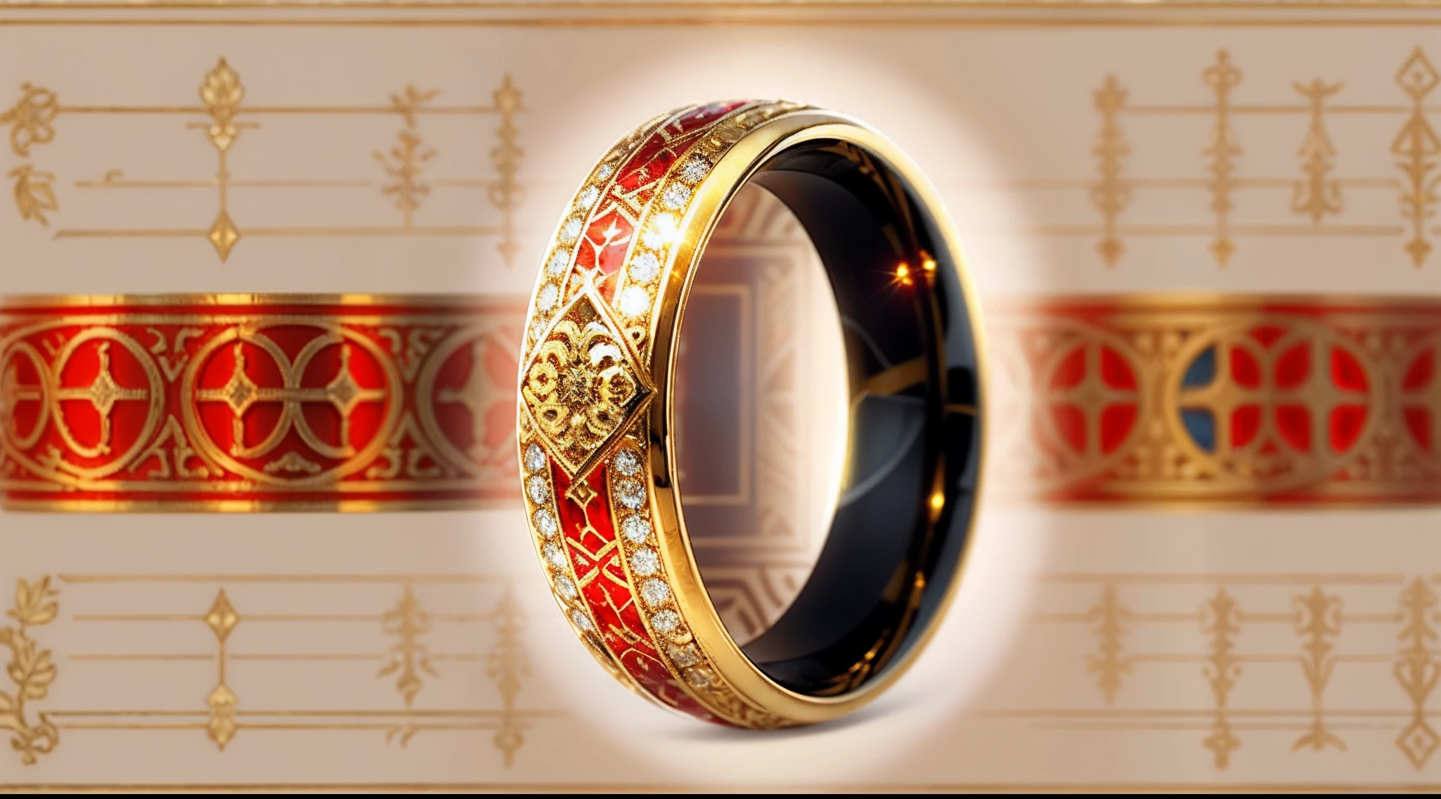 Supreme Ring,Imperial beings,This is a Supreme Lord of the Rings,The magic pattern on it emits a glow with the Tyndall effect,It shines with a noble golden light throughout,The golden-red hue is filled with dark-style graphics