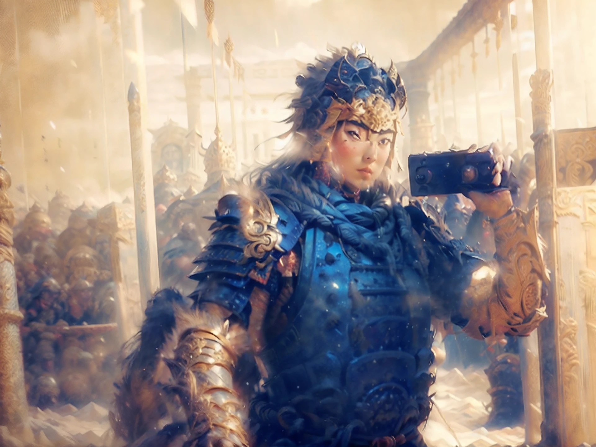 A Milf of armor and swords stands in front of the audience, large breasts, (perfect body), (masterpiece), in a very sexy pose, (ultra detailed), (hyper beautiful), (8k, ultra detailed CG illustration)