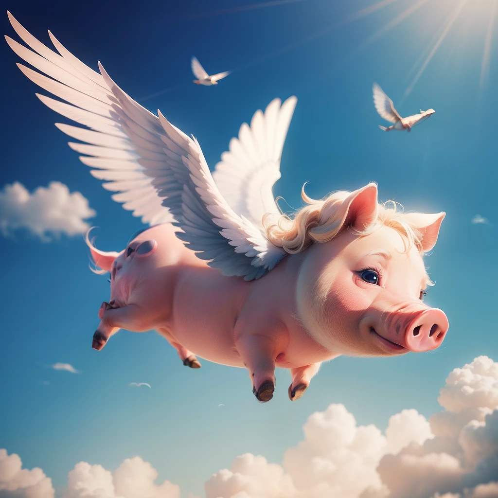 A pig with wings,Fly in the air