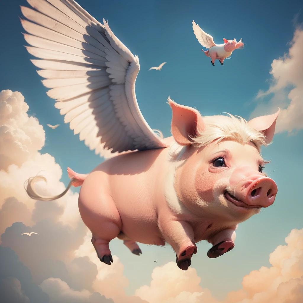 A pig with wings，Fly in the air