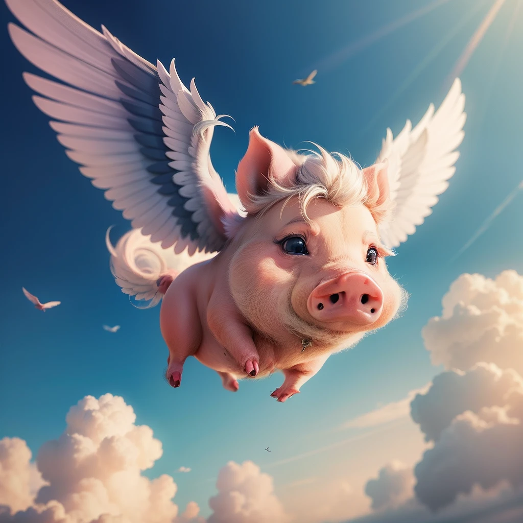 A pig with wings,Fly in the air