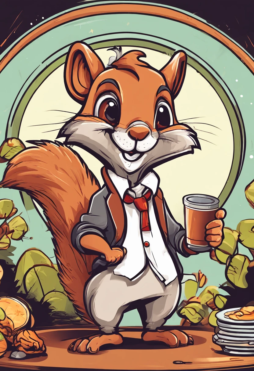 Cartoon squirrel holding plate gives thumbs up, 1024x1024, com mascot, mascot illustrations, Cute cartoon character, high school mascot,Wear clothes