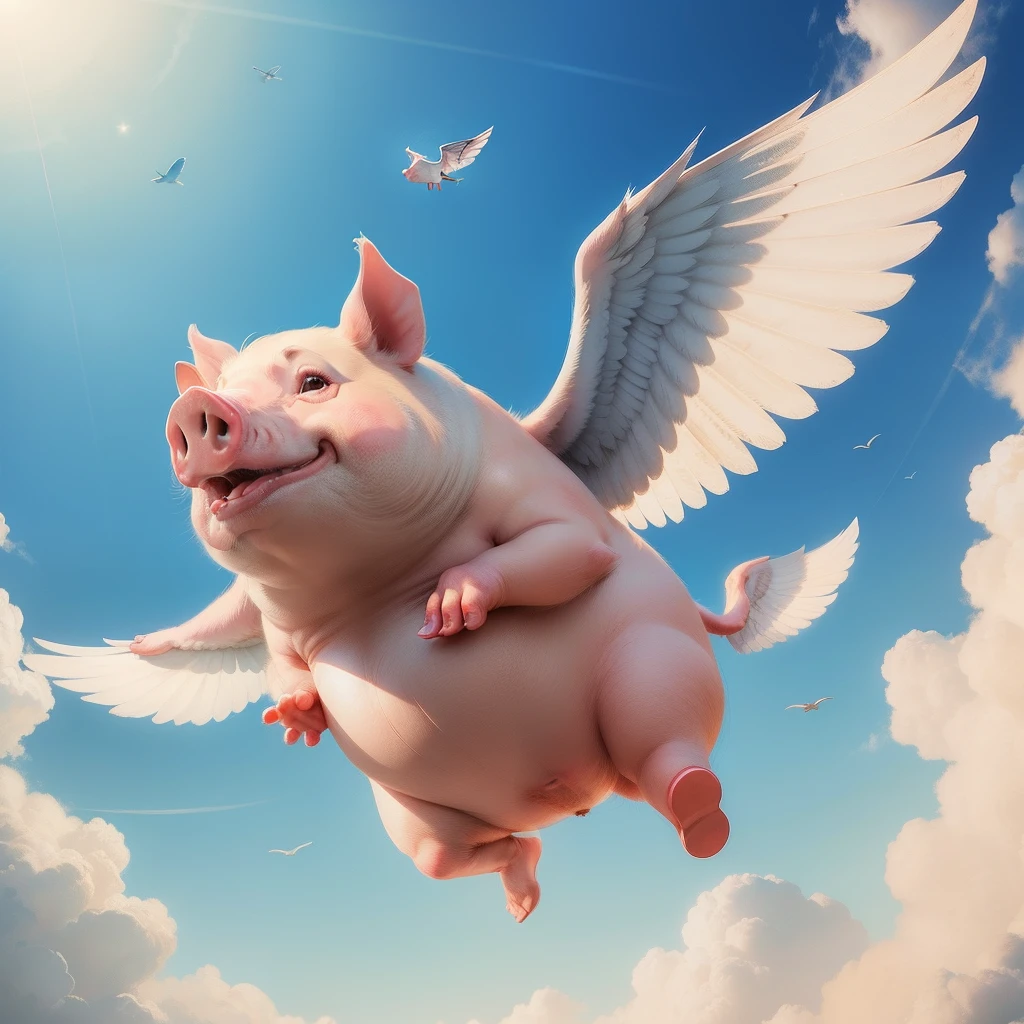 A pig with wings，Fly in the air