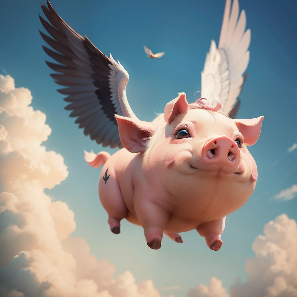 A pig with wings，Fly in the air