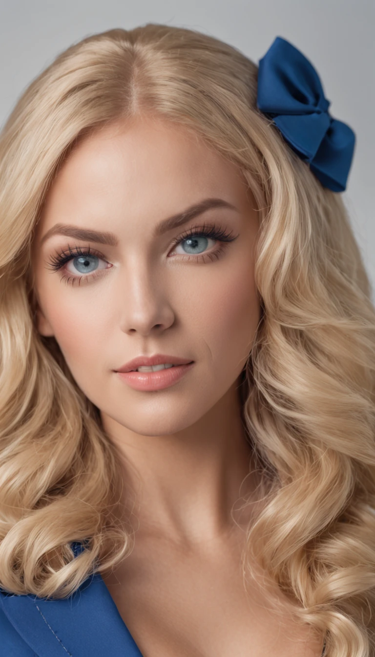 A beautiful blonde woman,curlies, Blue eyes, Tanned skin, Wearing a flight attendant costume, in an airplane, full bodyesbian