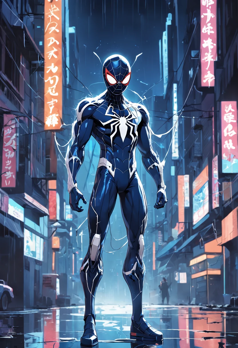 <lora:armored_spiderverse_v1:1>
masterpiece, best quality, intricate details, highly detailed raw photography, anime style, Masaaki Sasamoto, volumetric lighting, volumetric shadows, cinematic light, 8k-perfect-arnold
armspiderverse, US Navy Blue armored bodysuit, glowing eyes, helmet, spider web print, ((fighting stance))
((sci-fi scene with people in the background))