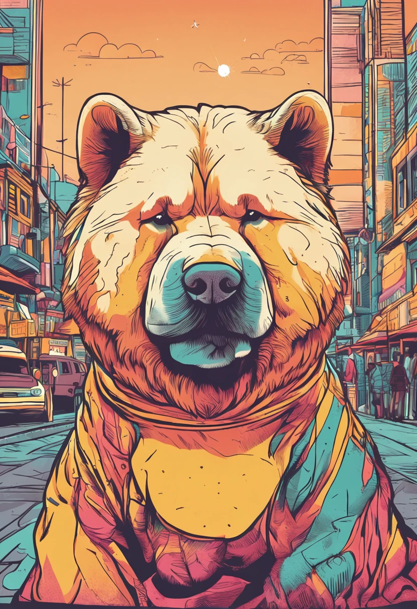 A cute creamy colored Chow Chow,Have a drink at the night market with Uncle Glasses