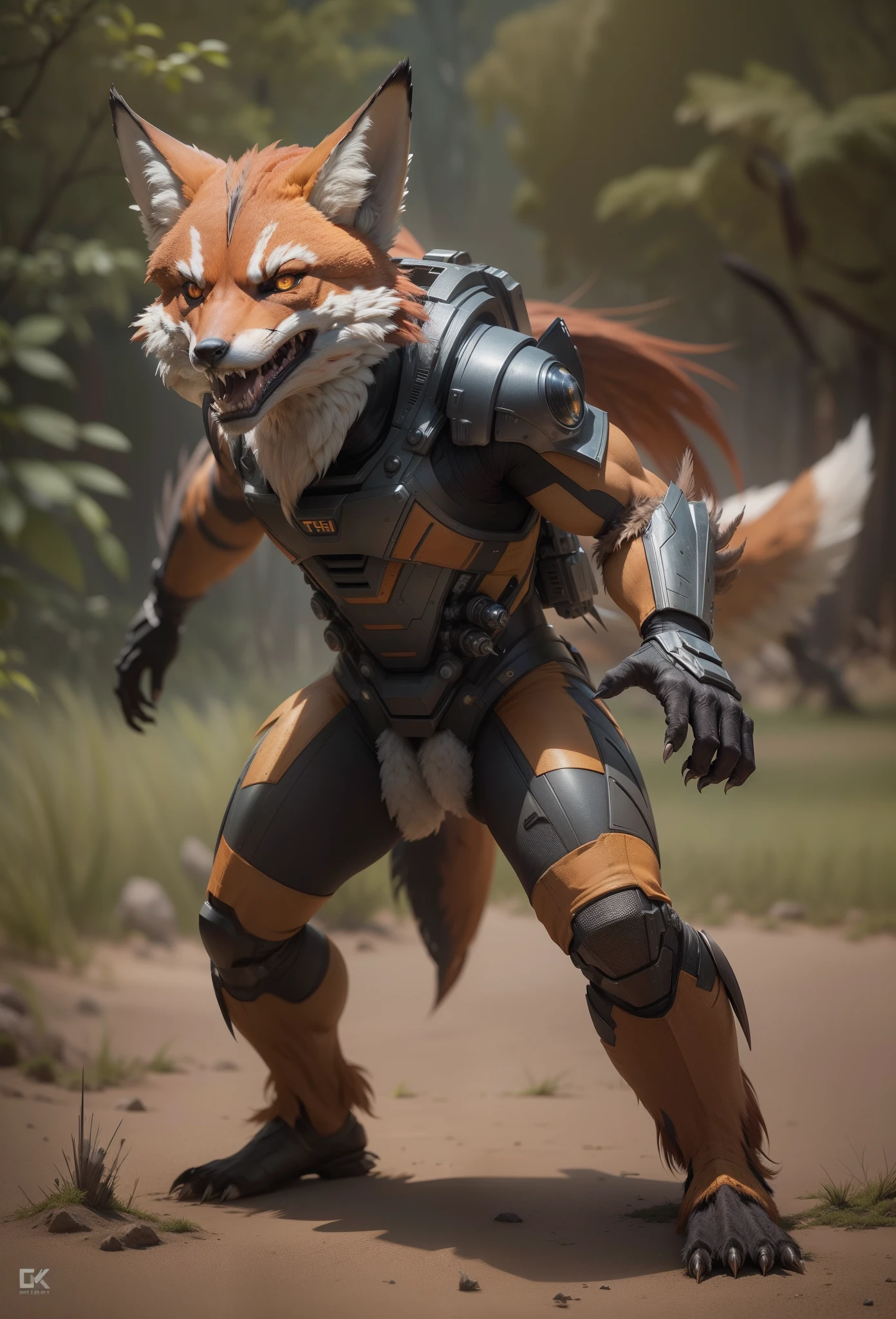 Sci fi humanoid creature with the feathers of a fox and mutant traits similar to rocket teeth, serious angry face, expressive real photography, natural light, photorealism, cinematic rendering, ray tracing, the highest quality, the highest detail, Cinematic, Third-Person View, Blur Effect, Long Exposure, 8K, Ultra-HD, Natural Lighting, Moody Lighting, Cinematic Lighting