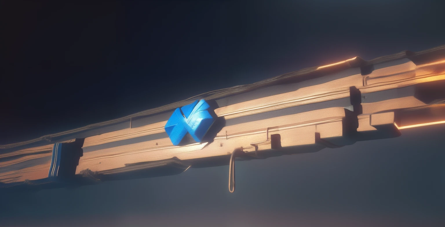 There's a blue Leptop sitting on a rail in the dark, renderizado em octanagem, renderizado em octanagem, renderizado em keyshot, renderizado em octane render 32k, PBR estilizado, renderizado em corona, renderizado em octane render, high level texture render), renderizado com octanagem, Renderizado em Octane 3D, renderizado em redshift, high level texture render, renderizado no liquidificador mais cor