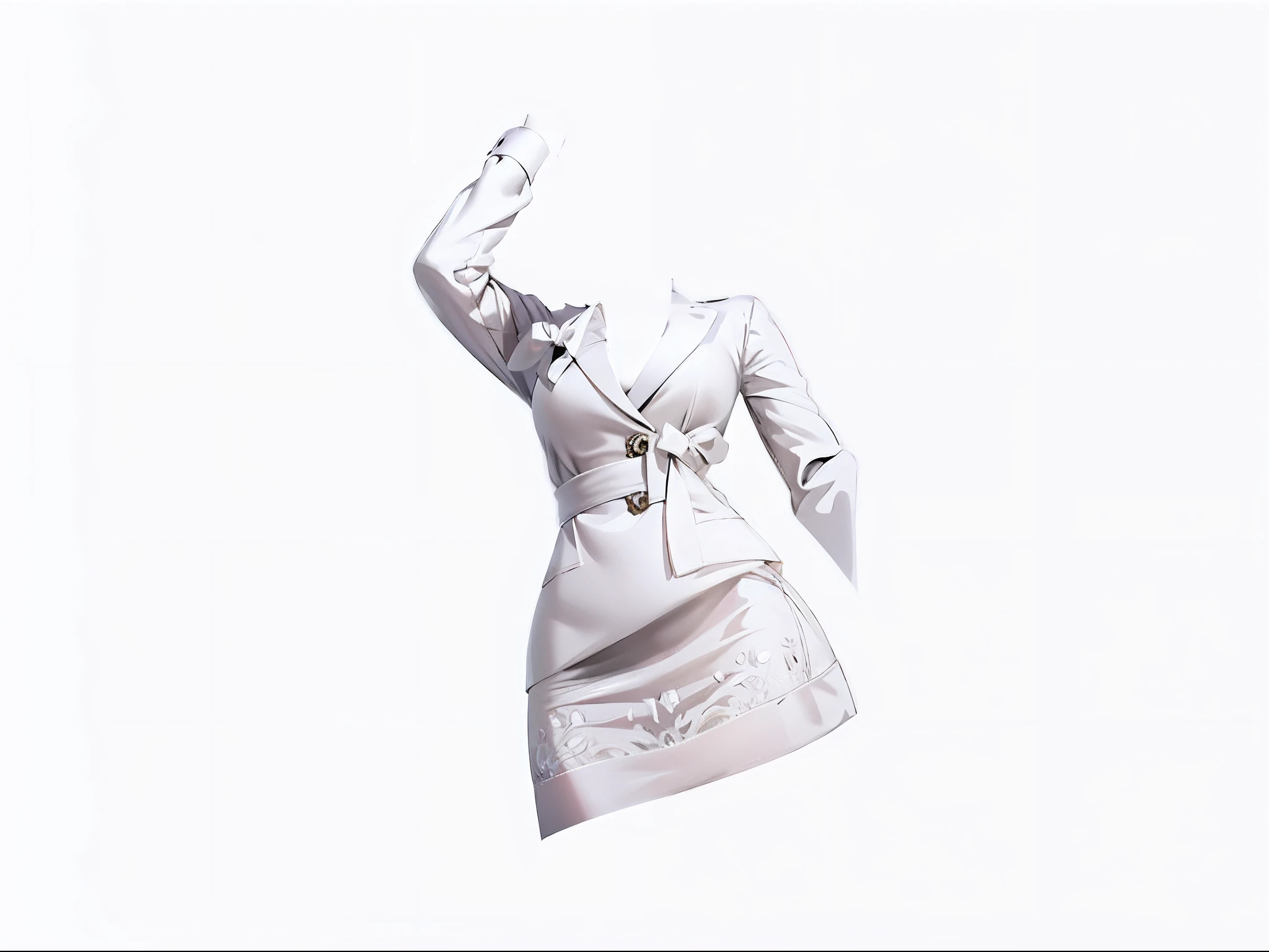 marvelous designer, marvelous designer 3d rendered, white silky outfit, feminine outfit, render of mirabel madrigal, on a mannequin. high resolution, white polygonal dress, white russian clothes, wearing futuristic white suit,