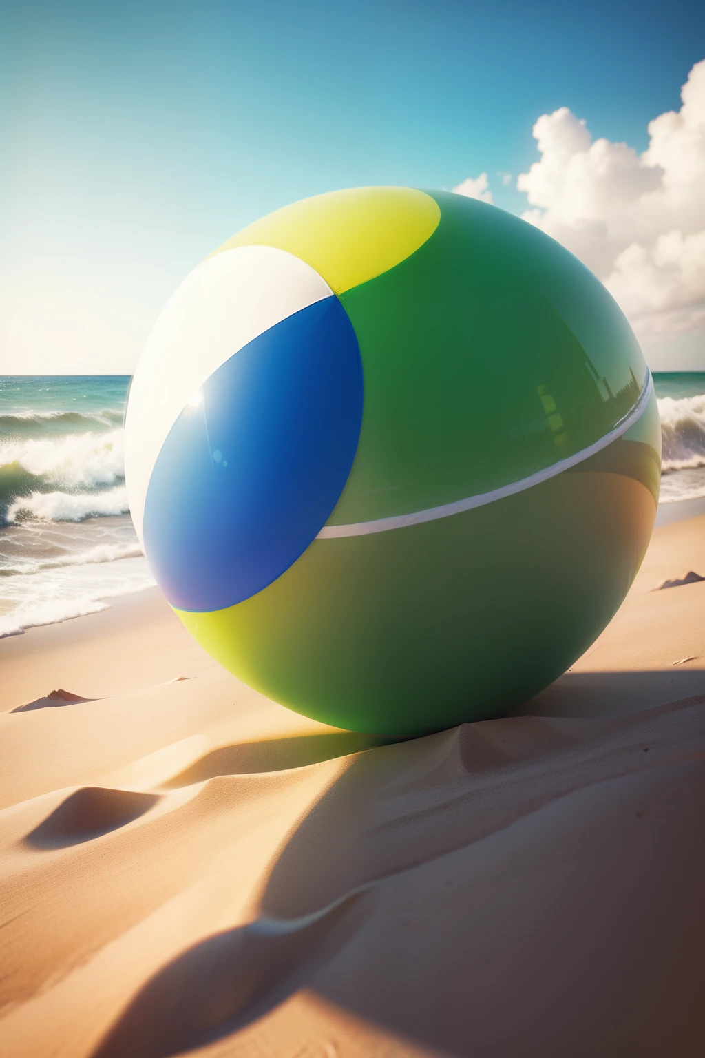 beach ball, green, 3d, realistic, clean background