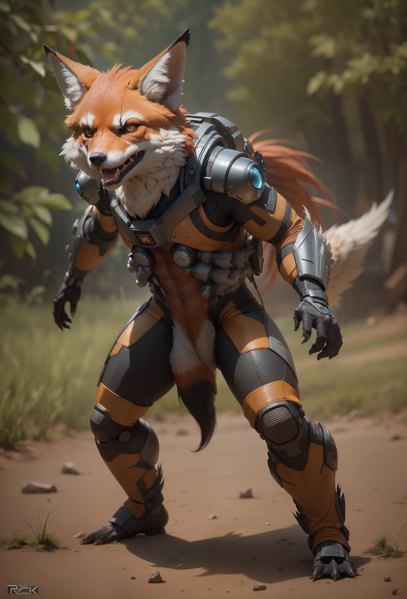 Sci fi humanoid creature with the feathers of a fox and mutant traits similar to rocket grinning teeth real photography, natural light, photorealism, cinematic rendering, ray tracing, the highest quality, the highest detail, Cinematic, Third-Person View, Blur Effect, Long Exposure, 8K, Ultra-HD, Natural Lighting, Moody Lighting, Cinematic Lighting