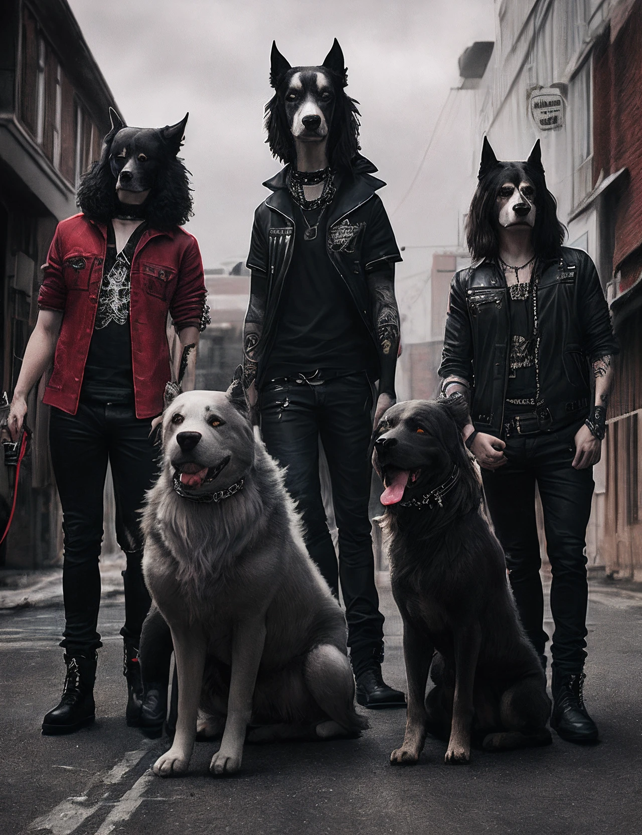 Four hellhound punk dogs, dark art, highest resolution, 8K