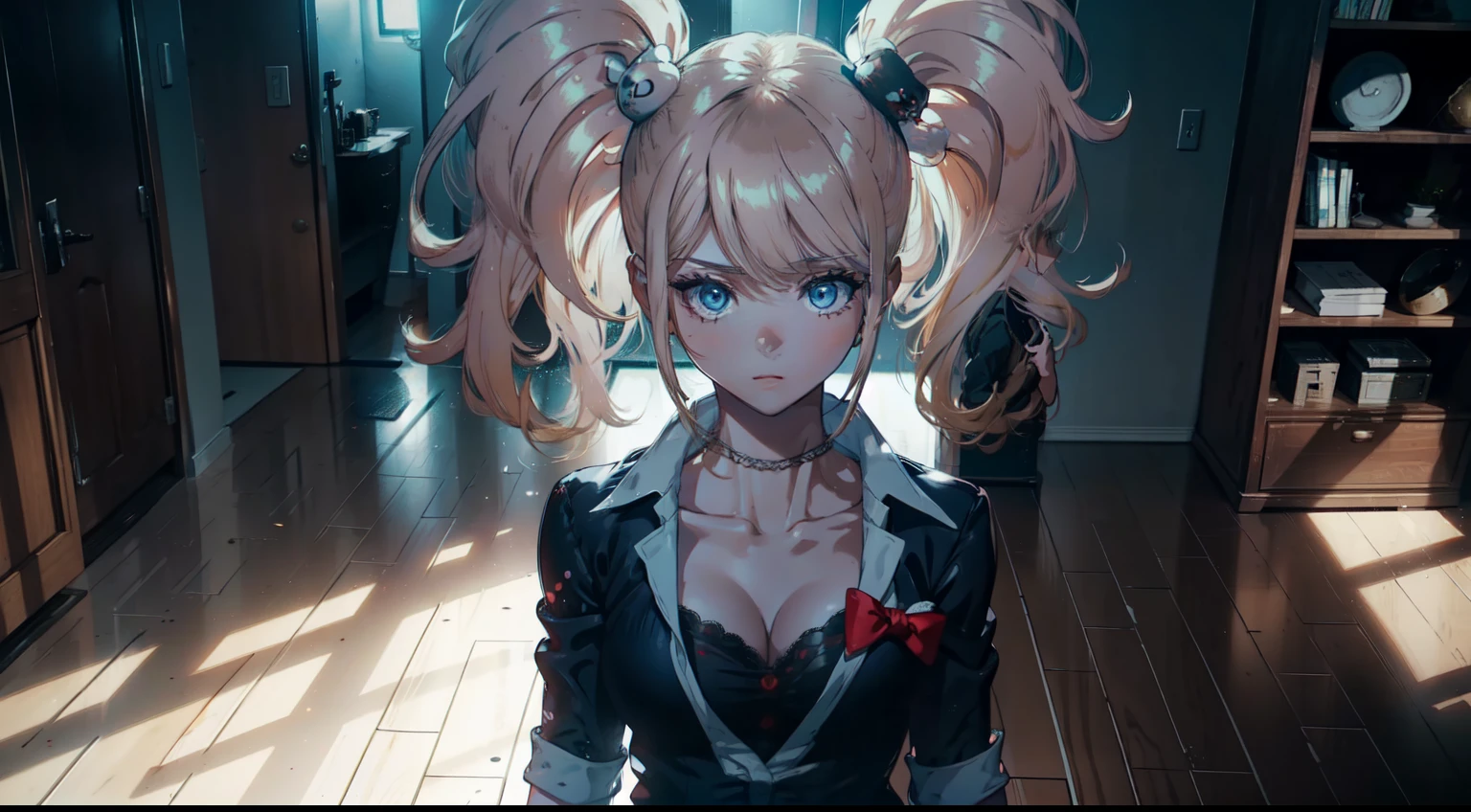 "(1 beautiful woman a little away from the camera), sedutora, Cabelo branco, olhos vermelho, Camisa transparente, (Estilo anime 8k), (imagem ultra detalhada), (corpo grande), (seios grandes), (quadril grande), (corpo meticulosamente detalhado, with amazing textures and shadows), Different scenarios in an apartment, deitada, Ultra-quality rendering.