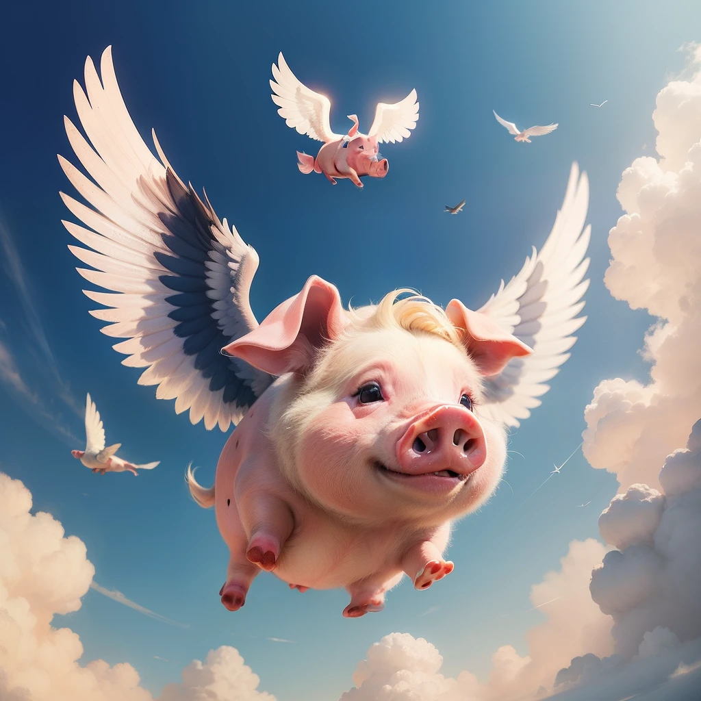 A pig with wings,Fly in the air