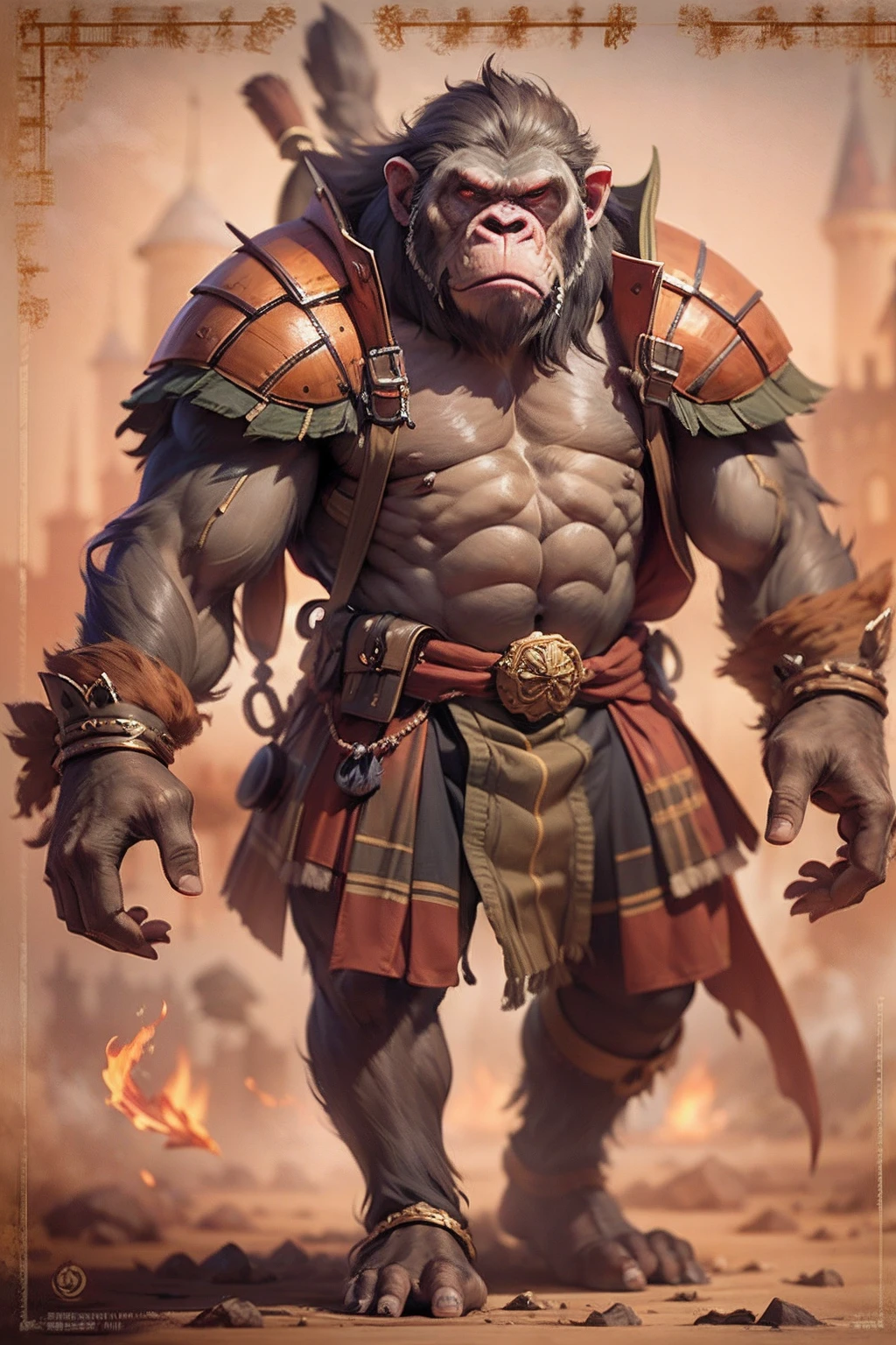 (anthropomorphic turtle),(Ape warrior:1.4),coda,a tall body,Stout limbs,disdain,ran,tosen,The long hairs of the flame fluttered in the wind,combats,Dynamic lines,Dimly lit battlefield,Ruined castle,(stereoscopic perspective:1.4),Works of masters,super-fine,4K分辨率,high qulity,电影灯光,High picture detail,Detailed pubic hair,Epic shooting,Clearly focused hair,Detailed hair depiction,acurate