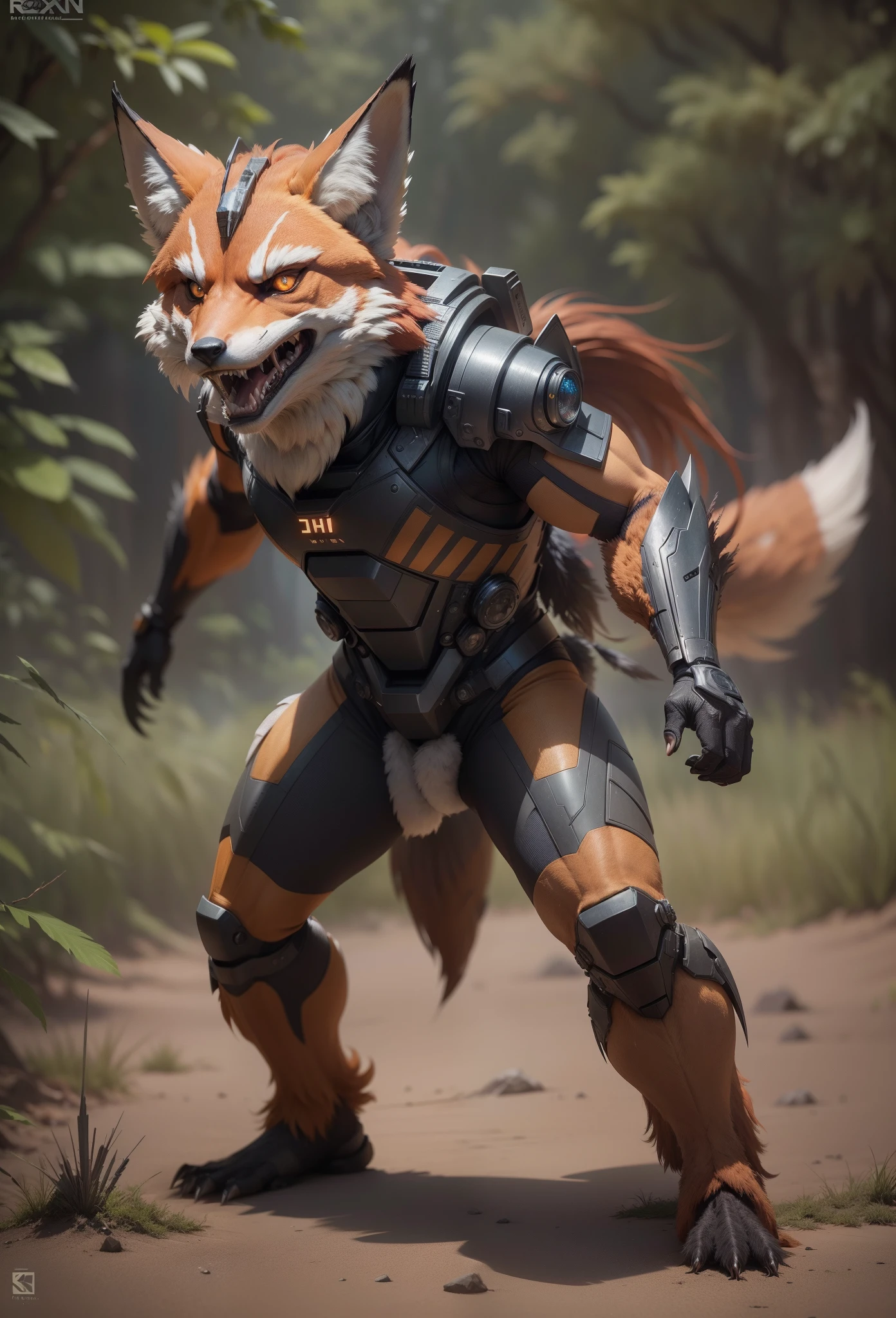 Sci fi humanoid creature with the feathers of a fox and mutant traits similar to rocket teeth, serious angry face, expressive real photography, natural light, photorealism, cinematic rendering, ray tracing, the highest quality, the highest detail, Cinematic, Third-Person View, Blur Effect, Long Exposure, 8K, Ultra-HD, Natural Lighting, Moody Lighting, Cinematic Lighting