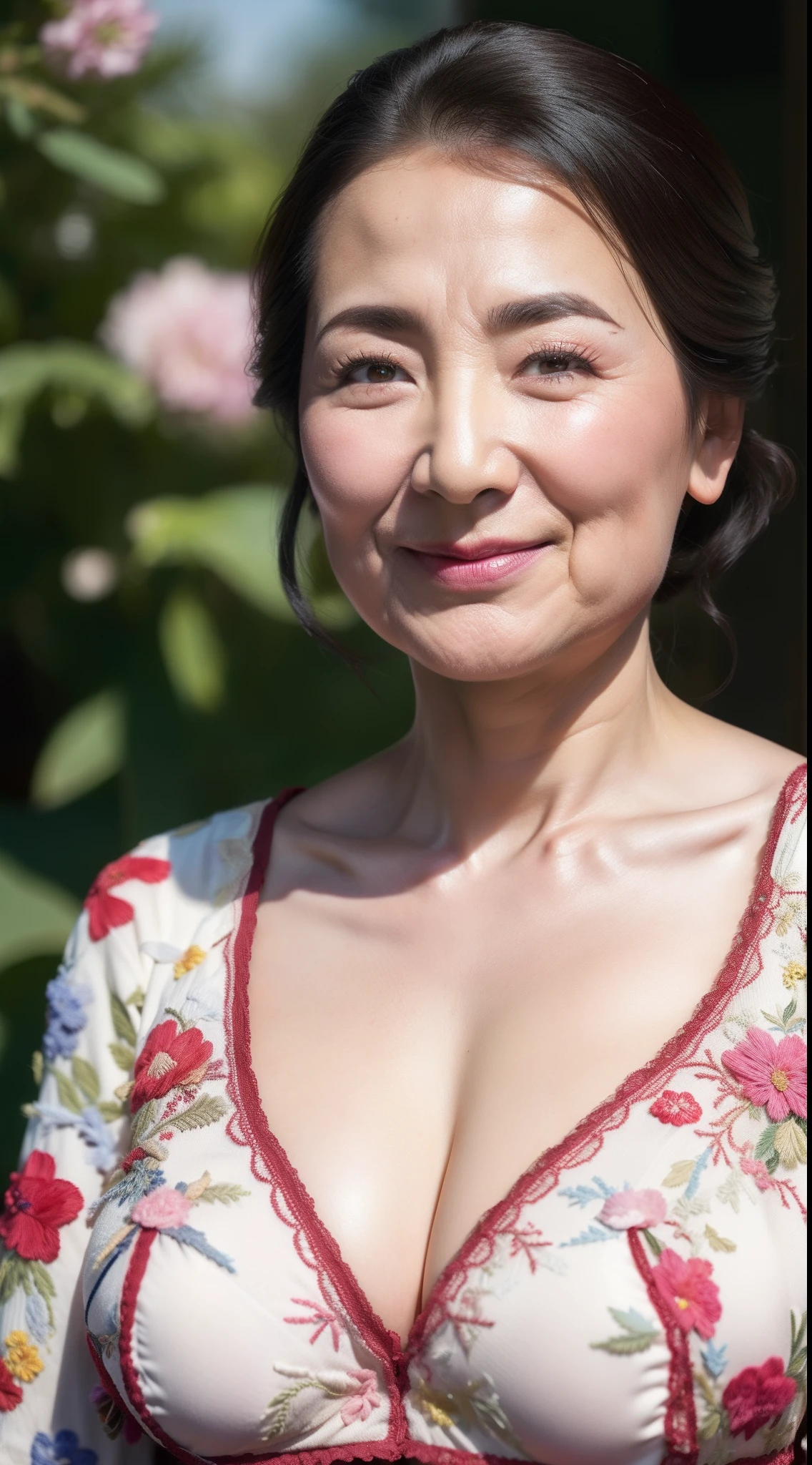 1 JAV actress 82 years old,Elegant Feminine,Happy and attractive,up of face,Staring at this, There are fine lines on the face,Mature sexy woman, masutepiece, Best Quality, Busty body,bra very, panties on, (There are intricate embroidery patterns),Has a huge flabby chest profile:1.2,M Cup,cleavage,), (absurdness quality), (16 K), (with detailed face), (Japanese_Female_Lady:1),blur backgroun