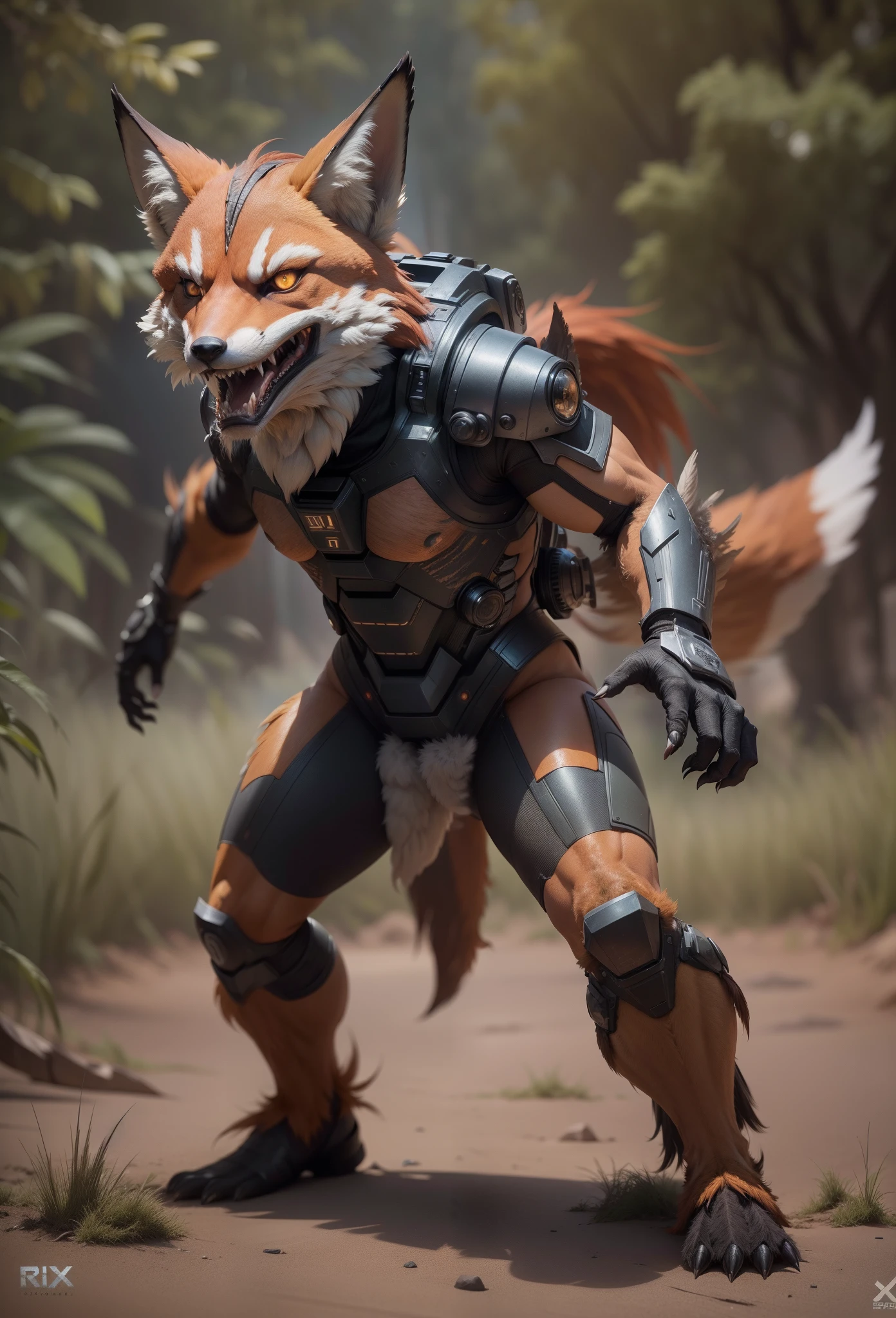 Sci fi humanoid creature with the feathers of a fox and mutant traits similar to rocket teeth, serious angry face, expressive real photography, natural light, photorealism, cinematic rendering, ray tracing, the highest quality, the highest detail, Cinematic, Third-Person View, Blur Effect, Long Exposure, 8K, Ultra-HD, Natural Lighting, Moody Lighting, Cinematic Lighting