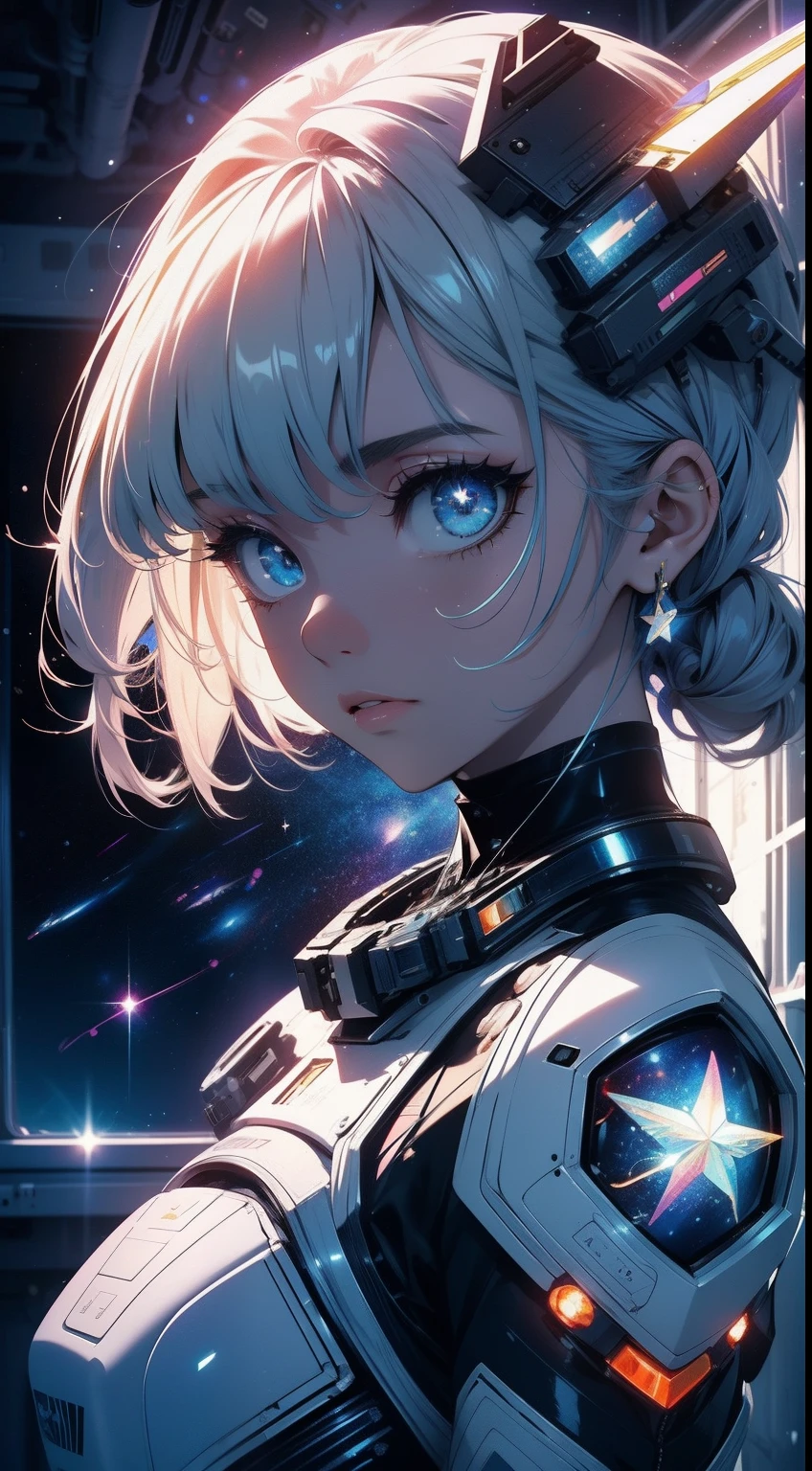 space girl,space suit, space, masterpiece, best quality, technological, high tech, intricate, detailed, absurdes, 1girl, cute, perfect face, space, window, gorgeous, star dust,cosmic, wallpaper, cinematic,compsition, colorful, perfect eyes, sensual,magic, dimensions, stardust, futuristic