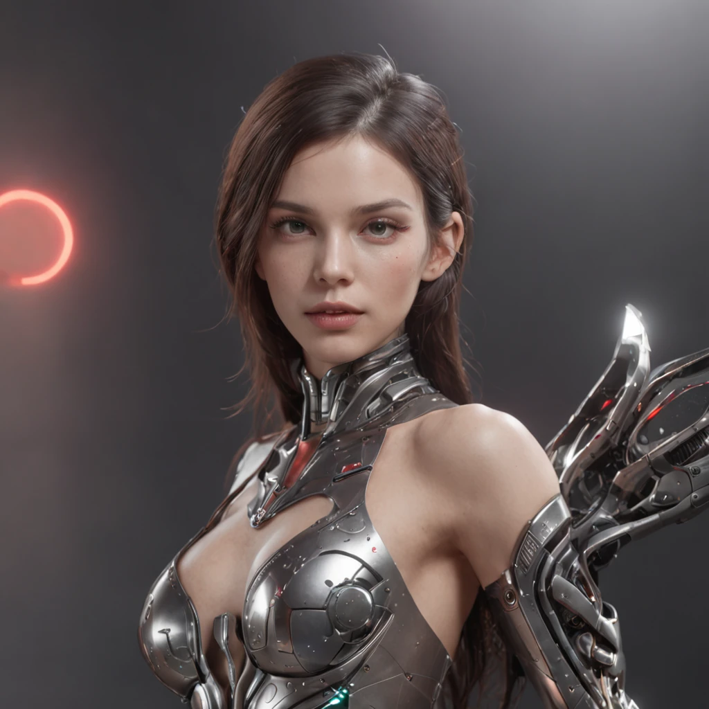 (professional 3d render:1.3) af (Realistic:1.3) most beautiful artwork photo in the world,Features soft and shiny cyber robot girl, ((robotic body structure, half robot, in the style of precisionism influence, dark silver and light red, photorealistic eye, baroque fusion, dynamic pose, furturism, Majestic cluttered environment)), full body 8k unity render, action shot, skin pore, Detailed, Detailed face, (vibrant, photograph realistic, Realistic, Dramatic, Dark, Sharp focus, 8K), (Intricate:1.4), decadent, (Highly detailed:1.4), Digital painting, rendering by octane, art stations, concept-art, smooth, Sharp focus, illustration, Art germ, (loish:0.23), wlop ilya kuvshinov, and greg rutkowski and alphonse mucha gracias, (Global illumination, Studio light, volumettic light), heavy rain, particles floating, lotr, fantasy, elf, full bodyesbian, ((Dark and ancient city background:1.3)),CGSesociety,art stations
