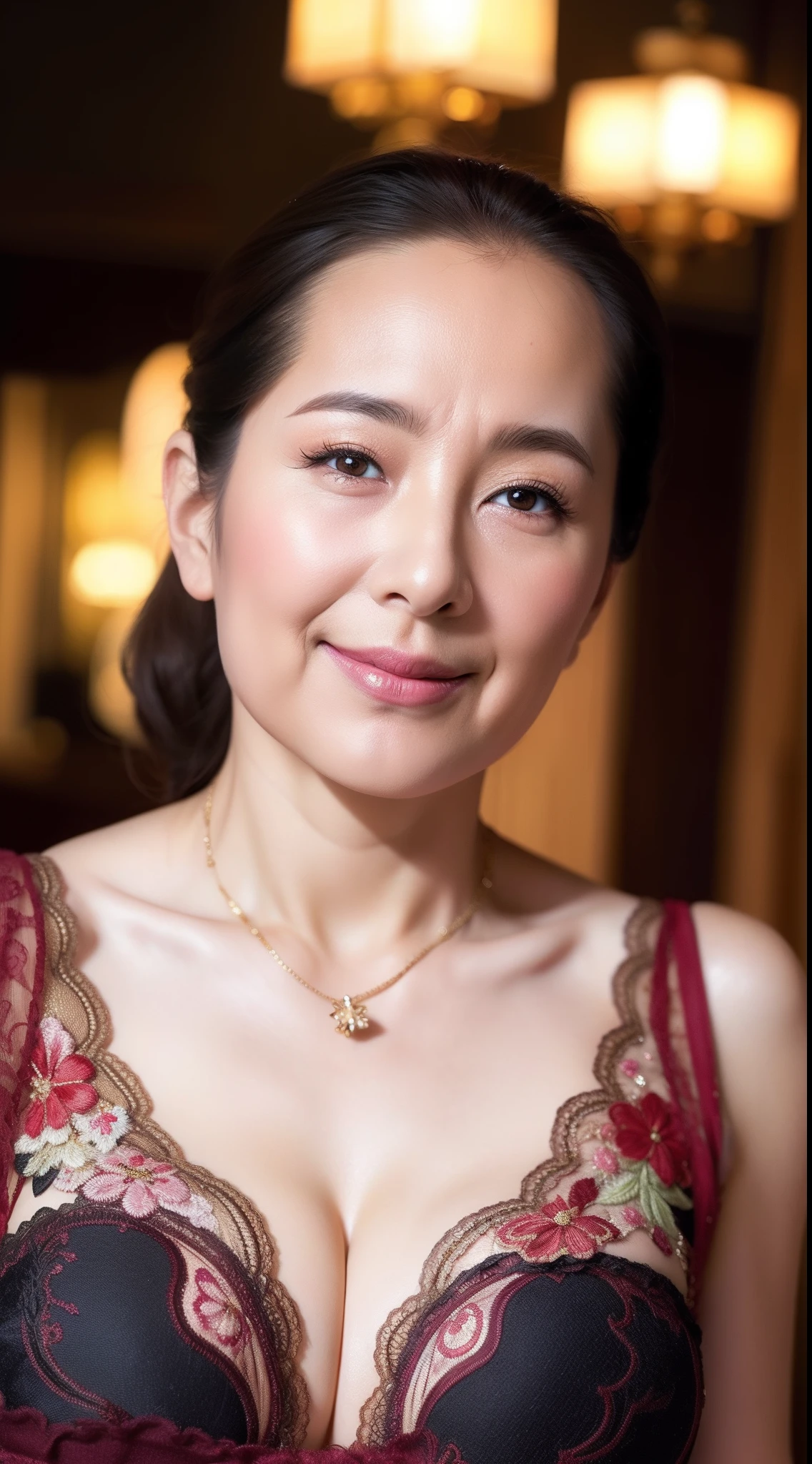 Mature Asian Woman, Beautiful details, Beautiful lip detail, Very detailedな顔, Long eyelashes, ((Low Ponytail)), ((Pearl Necklace)), Full body emphasis, dress, garden, night中, night, full moon, moonlight, (highest quality, 4K, 8k, High resolution, masterpiece:1.2), Very detailed, (Realistic, photoRealistic, photo-Realistic:1.37), Vibrant colors
