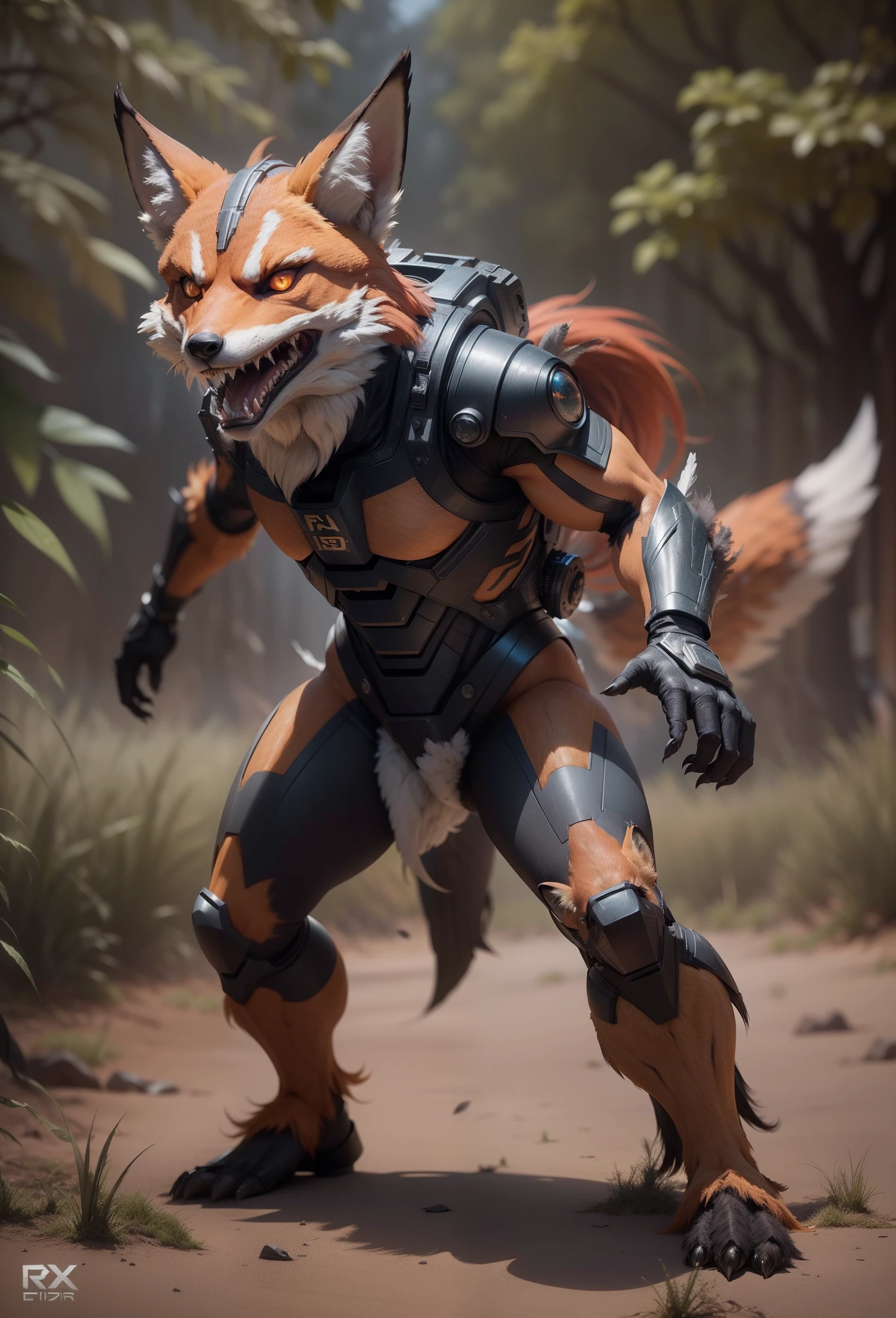 Sci fi humanoid creature with the feathers of a fox and mutant traits similar to rocket teeth, serious angry face, expressive real photography, natural light, photorealism, cinematic rendering, ray tracing, the highest quality, the highest detail, Cinematic, Third-Person View, Blur Effect, Long Exposure, 8K, Ultra-HD, Natural Lighting, Moody Lighting, Cinematic Lighting