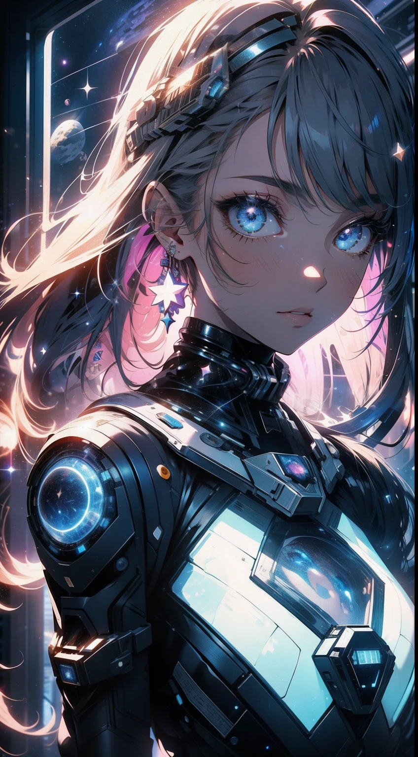 space girl,space suit, space, masterpiece, best quality, technological, high tech, intricate, detailed, absurdes, 1girl, cute, perfect face, space, window, gorgeous, star dust,cosmic, wallpaper, cinematic,compsition, colorful, perfect eyes, sensual,magic, dimensions, stardust, futuristic, backlighting, epic, fantasy